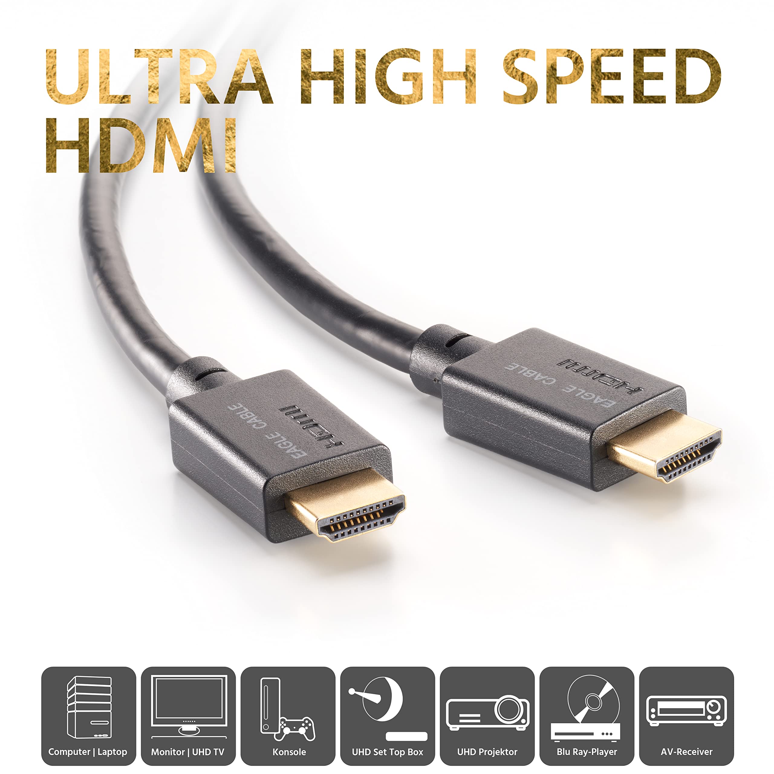 Inakustik eagle cable by 10013020 - Cavo HDMI 2.1 Deluxe Ultra High Speed | 2,0 m | 48 Gbps | UHD 10 K @120 Hz | per un'esperienza TV cristallina home cinema e gioco | HDR10+ | eARC (canale di ritorno