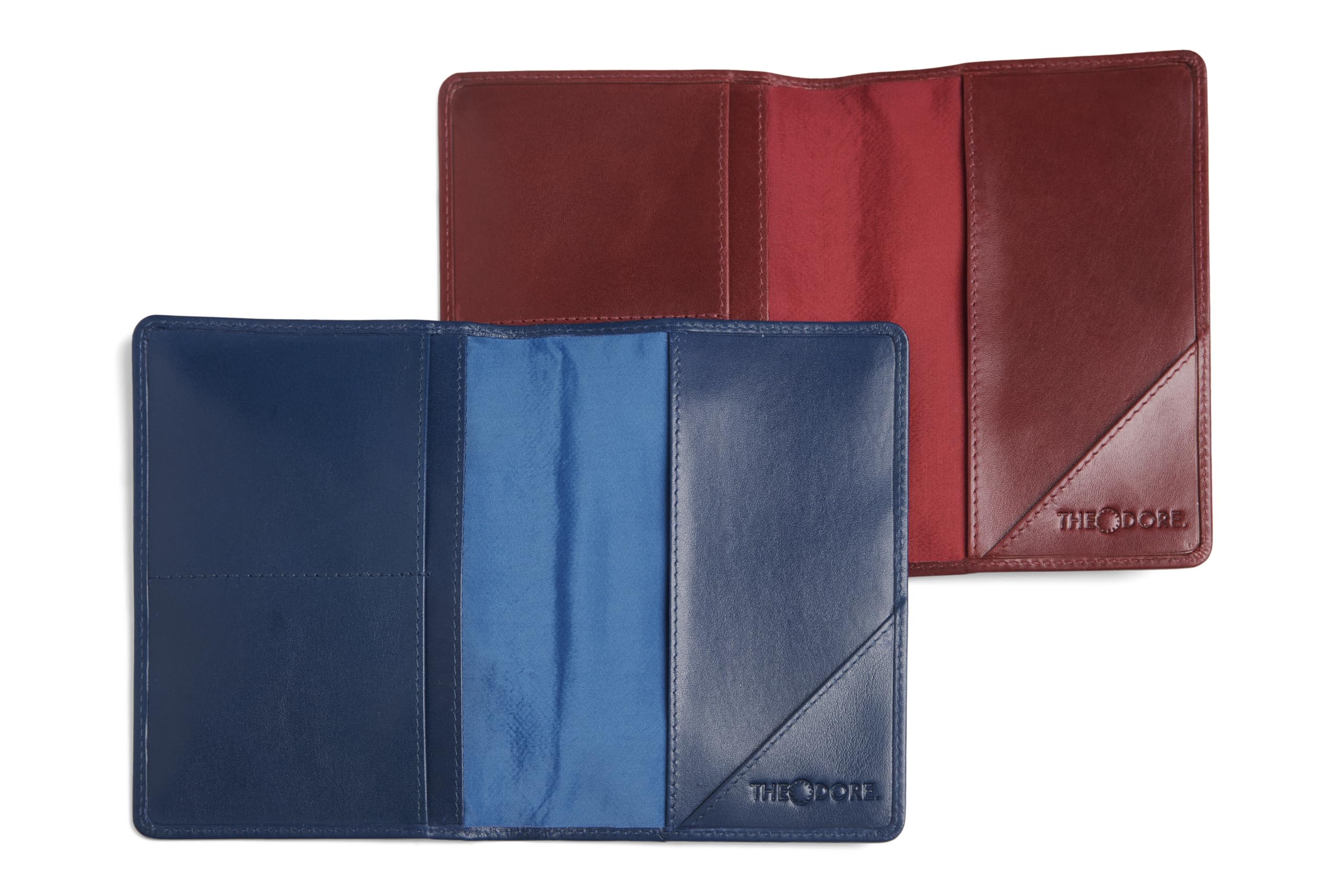 Theodore Porta passaporto in pelle, Blu, Pieghevole e compatto