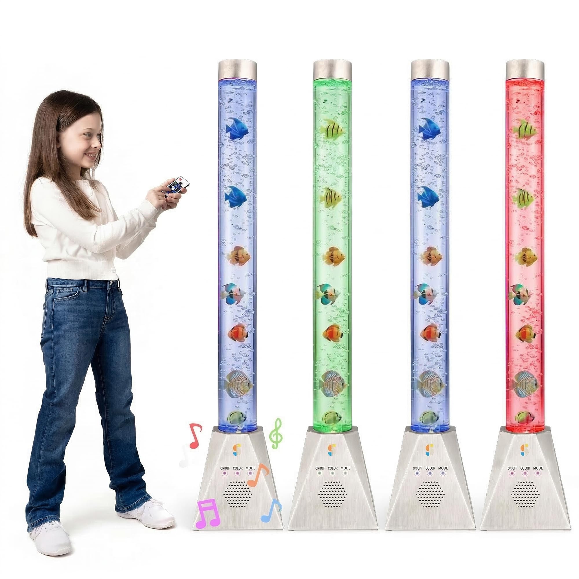 Special Supplies Aquarium Sensory Fish Bubble Light Tube with Bluetooth Speaker, 16-Color LED Nightlight, Remote Control, Floor-Standing Lamp for Kids