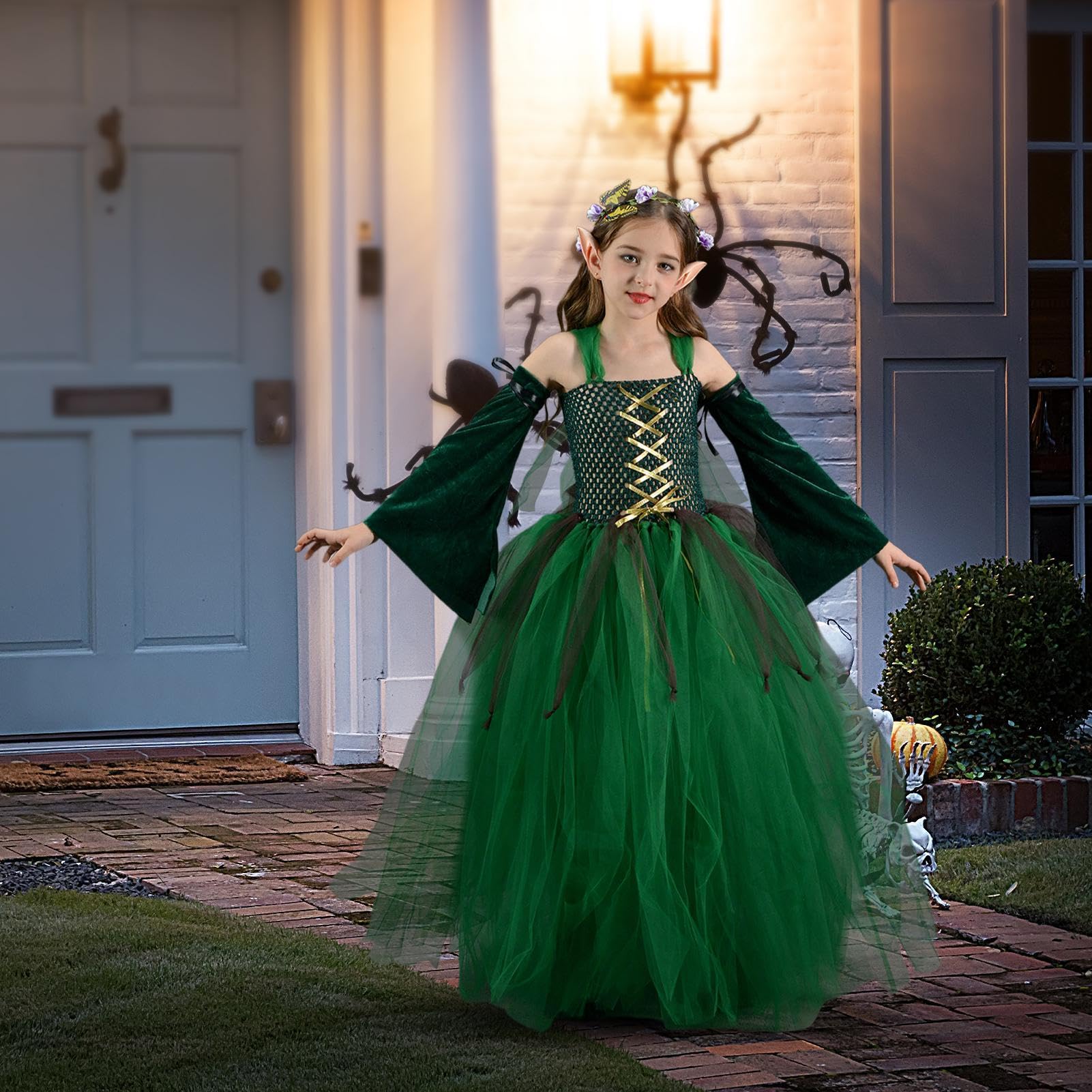 Costume Halloween per Bambine Abito Verde Con Gonna A Tutù In Tulle Da Fata | Gonna Per Di Ruolo Di Carnevale Per Halloween Balli In Maschera Feste A Tema Carnevali Compleanni E Eventi Scolastici
