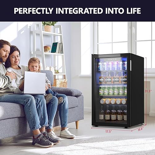 Miniatura 6 de Refrigerador de bebidas  Mini refrigerador de 126 latas con puerta de vidrio independiente para cerveza o vino, enfriador de bebidas para el hogar,