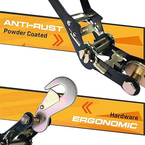 Miniatura 7 de KODIAK STRAPS Kit de correas ajustables para neumáticos de vehículos: 4 correas de neumáticos resistentes con ganchos de presión de 10,000 libras.