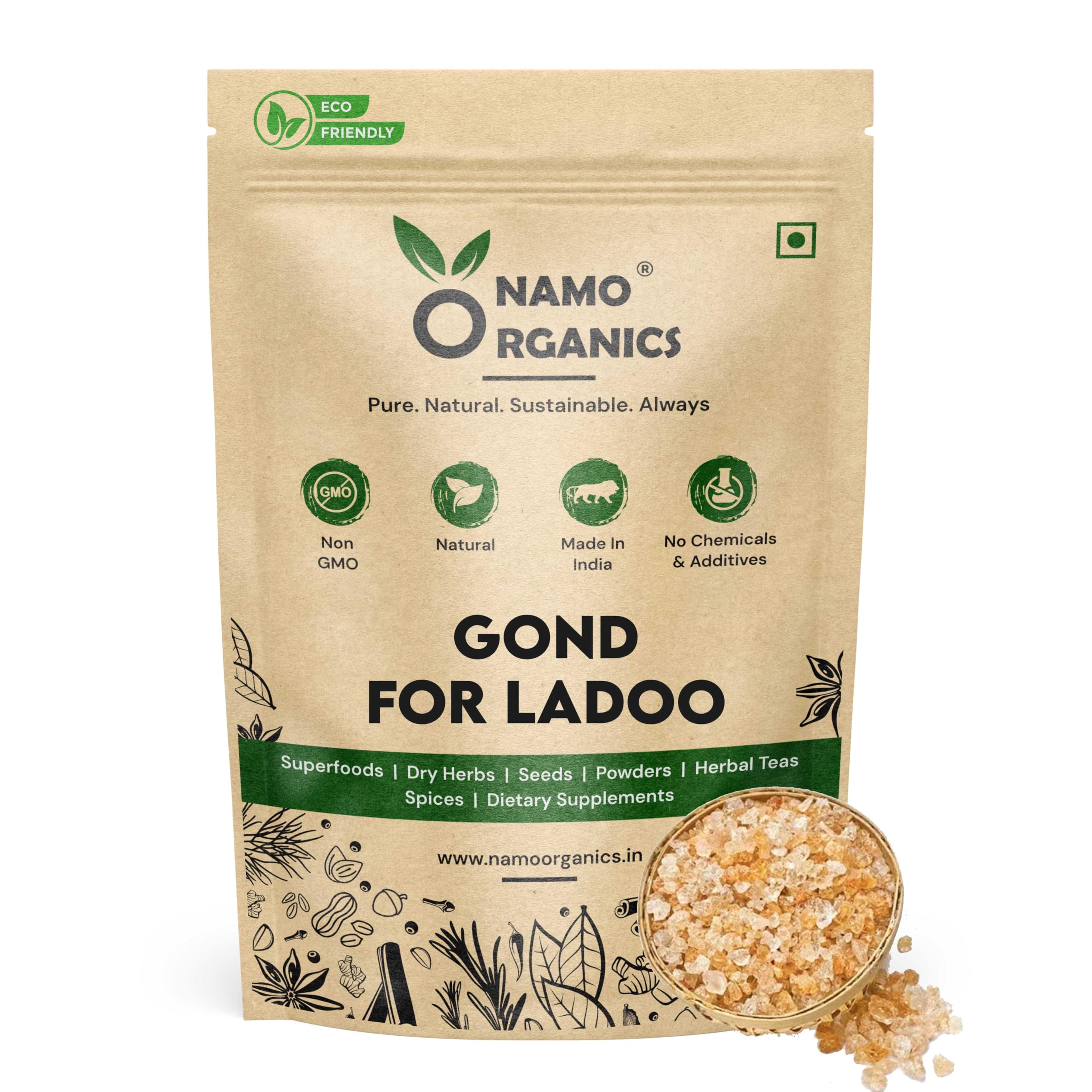 Namo Organics - Edible Gond for Laddu 200 gm | Babul Gond for Ladoo | Kikar Edible gum | 100% Natural, No Preservatives