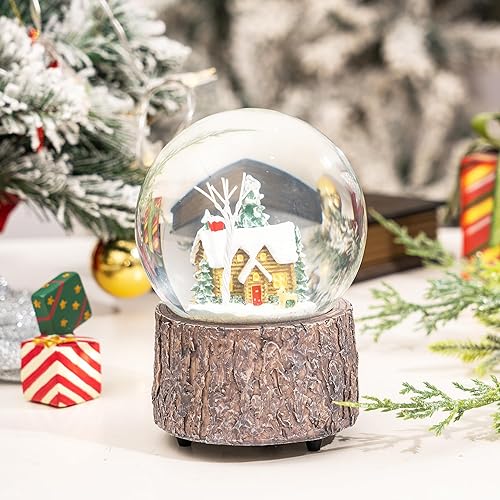 Miniatura 13 de Globo de nieve de cristal de Navidad Polystone Musical Water Globe con música para decoración navideña, Papá Noel y muñeco de nieve Papá Noel,Casa