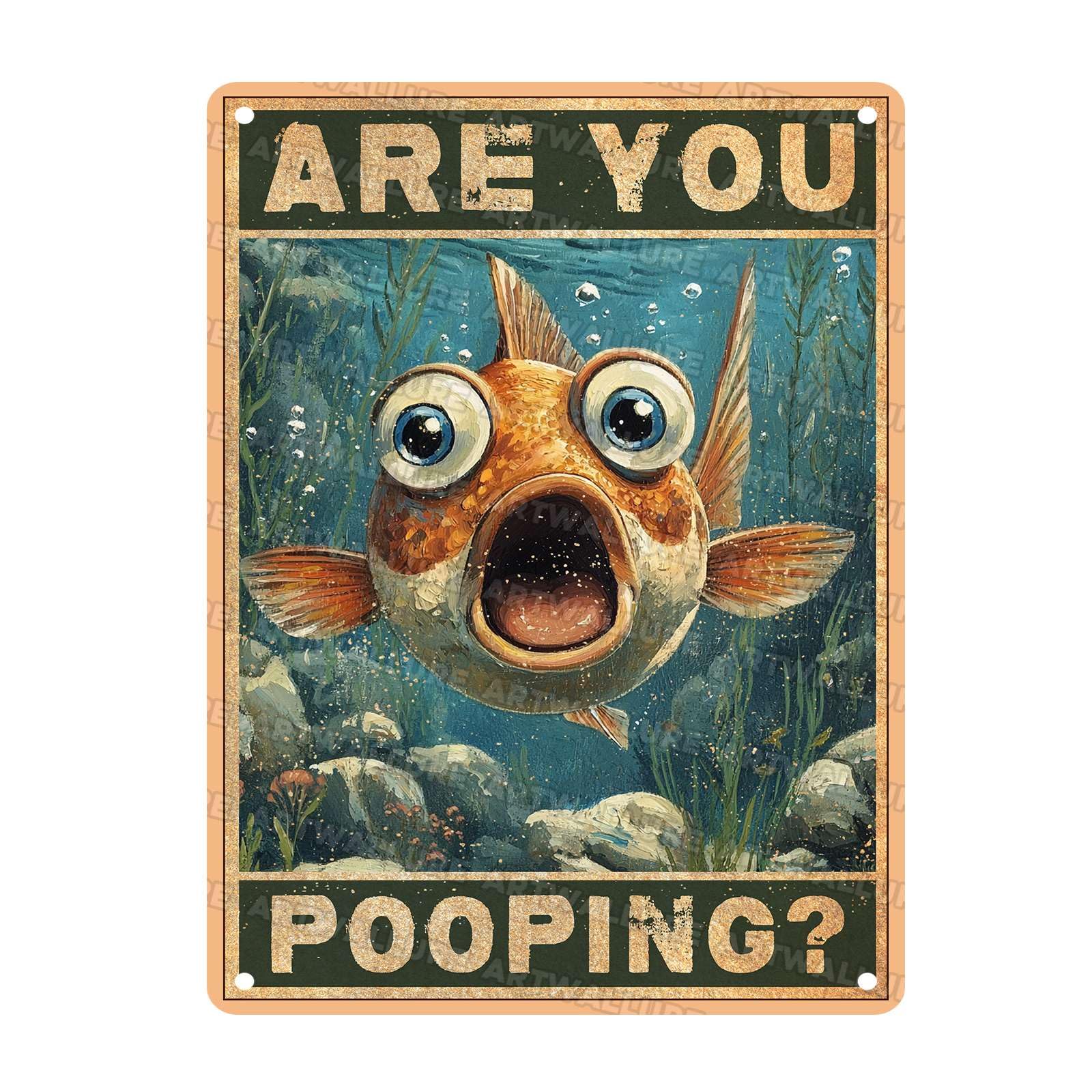 Retro GoldFish Metal Sign Humorous Bathroom Decor Tin Plaque Rustic Wall Art Vintage Iron Painting Restroom Novelty Gift 12X16Inch