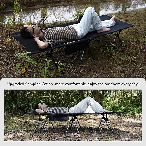 Miniatura 7 de MOON LENCE Cuna de campamento de altura ajustable, soporta 330 libras, cama plegable portátil con extensores de piernas para campamento, senderismo,