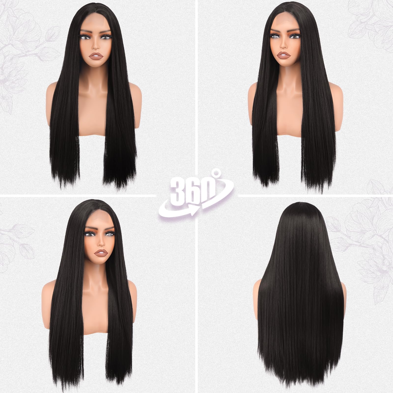 BARSDAR Lunga Lisci Marrone Scuro Parrucche, Lunga Lisci Parte Centrale Parrucca per Donna 71cm Dall'aspetto Naturale Sintetici Capelli Parrucca Partito Halloween Costumi Parrucche
