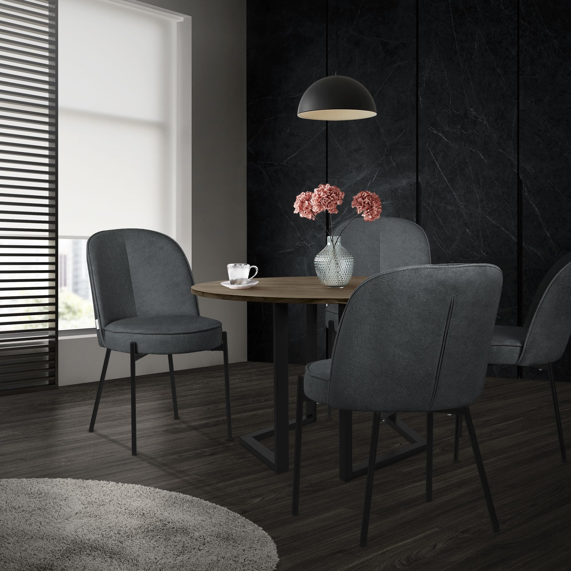 ML-Design Set 2 Sedie da Sala Pranzo Antracite in Poliestere Gambe in Metallo, Struttura in Acciaio, con Schienale Semi-Rotondo, Poltrone Ergonomiche, Poltroncine Imbottite per Soggiorno e Cucina
