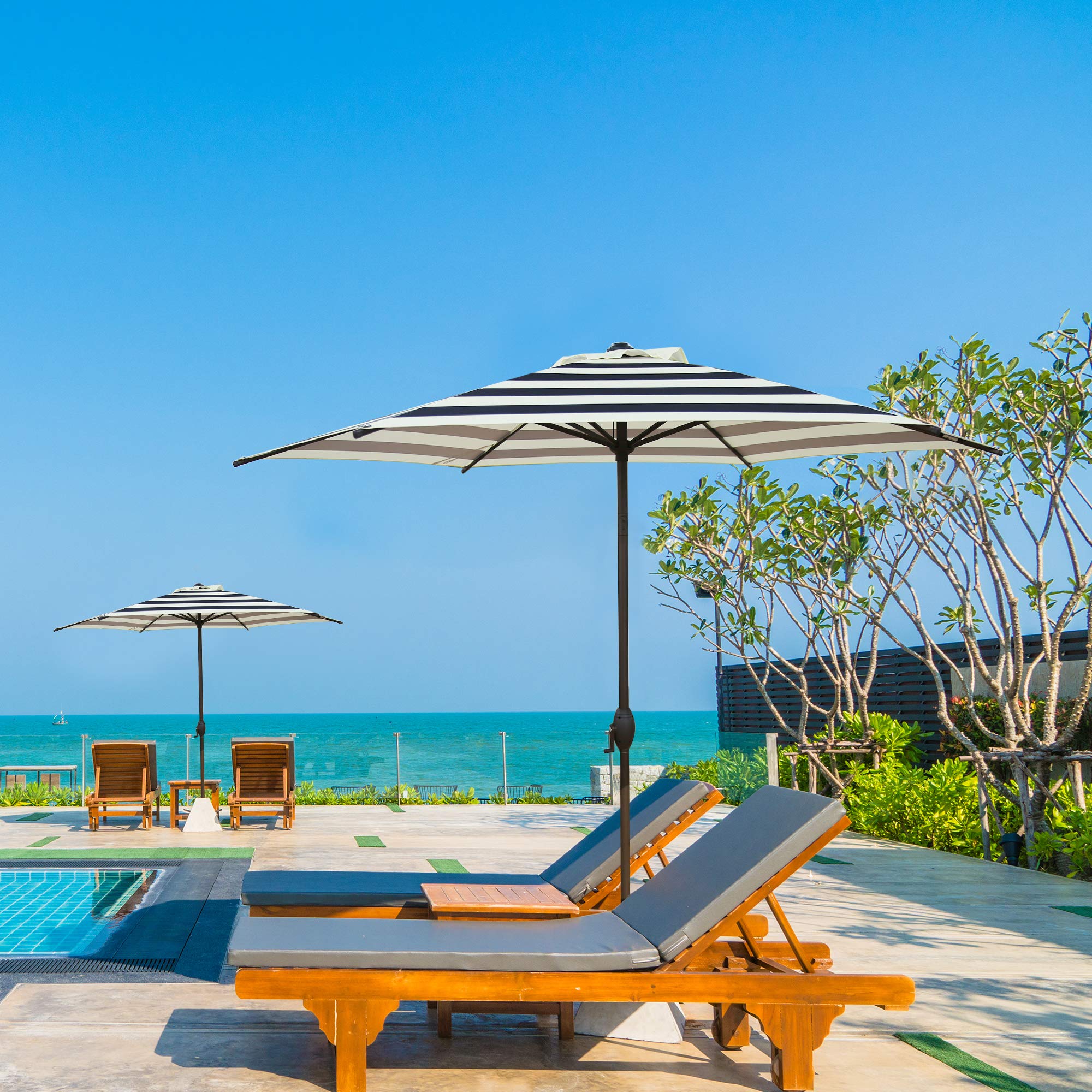 Amazon Com Abba Patio 9ft Striped Patio Umbrella Outdoor Umbrella Patio Market Table Umbrella With Push Button Tilt And Crank For Garden Lawn Deck Backyard Pool Black Stripe Garden