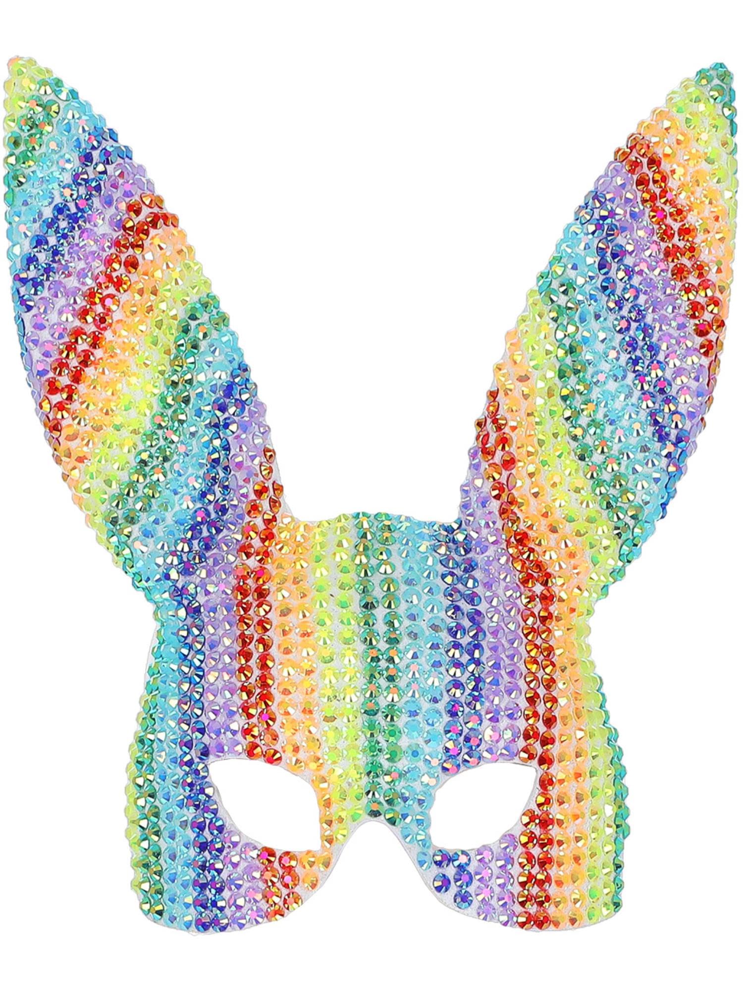 Smiffys Fever Deluxe Rainbow Jewel Studded Bunny Mask on Elastic, Fever Accessories Fancy Dress, Adult Dress Up Eye masks
