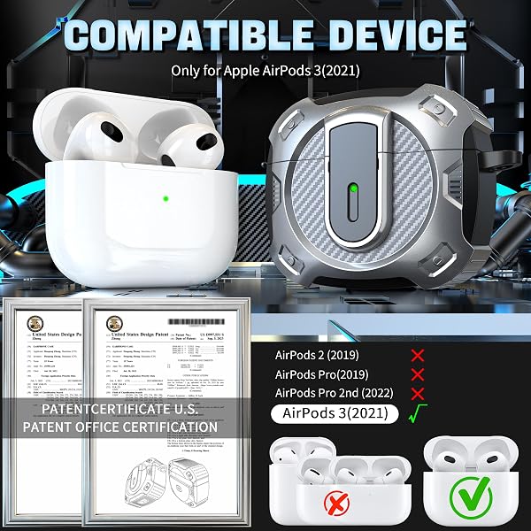 RFUNGUANGO Compatible with AirPods 3 Case with Cleaner Kit, 2024 New Space-themed Military Hard Shell Protective Armor with Lock Compatible with AirPod Gen 3 Charging Case 2021,Cosmos-Silver - 5