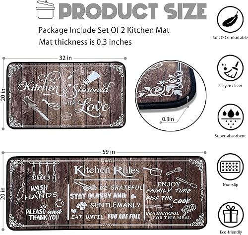 Miniatura 10 de Voanos Farmhouse - Juego de 2 alfombras de cocina con diseño de vaca, girasol, antideslizantes y absorbentes, lavables para cocina, decoración del