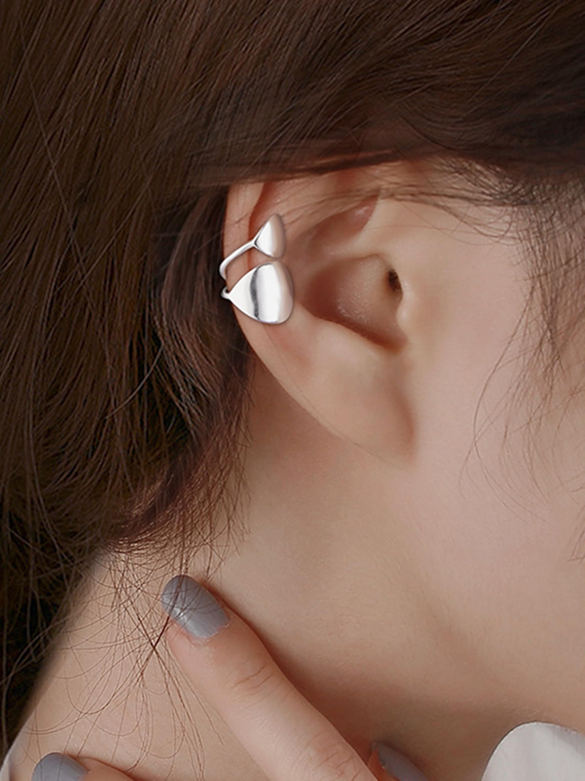 Doppelte Scheibe aus Sterlingsilber, glänzend poliert, gewölbt, ohne Piercing, Clip-Ohrmanschettenkante, Helix-Ohrringe (ein Paar)