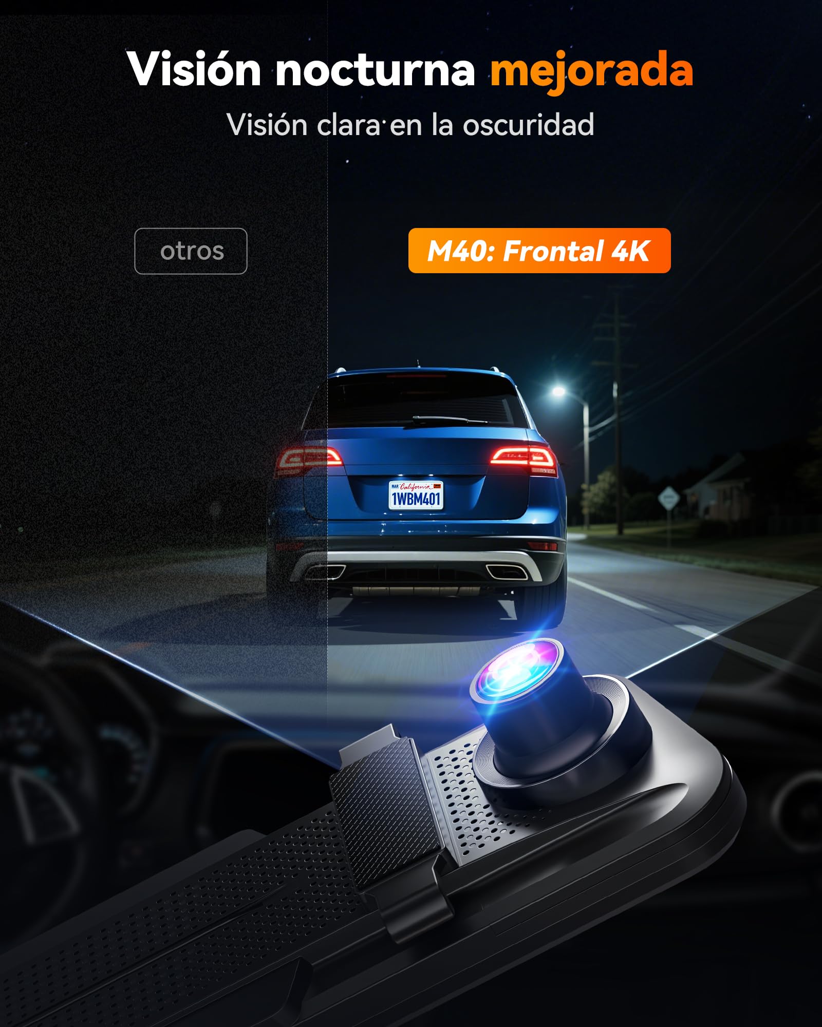 WOLFBOX M40 - Espejo de cámara trasera de 10 pulgadas, 4 K + 1080P, para cámara frontal y trasera, con cámara ADAS/BSD, control de voz, Wi-Fi integrado, tarjeta de 64 GB y GPS
