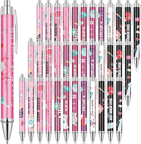TaoBary 36 bolígrafos de 5.4 pulgadas, 12 diseños, divertidos bolígrafos de enfermera, regalos de agradecimiento, bolígrafos de 0.039 in de tinta