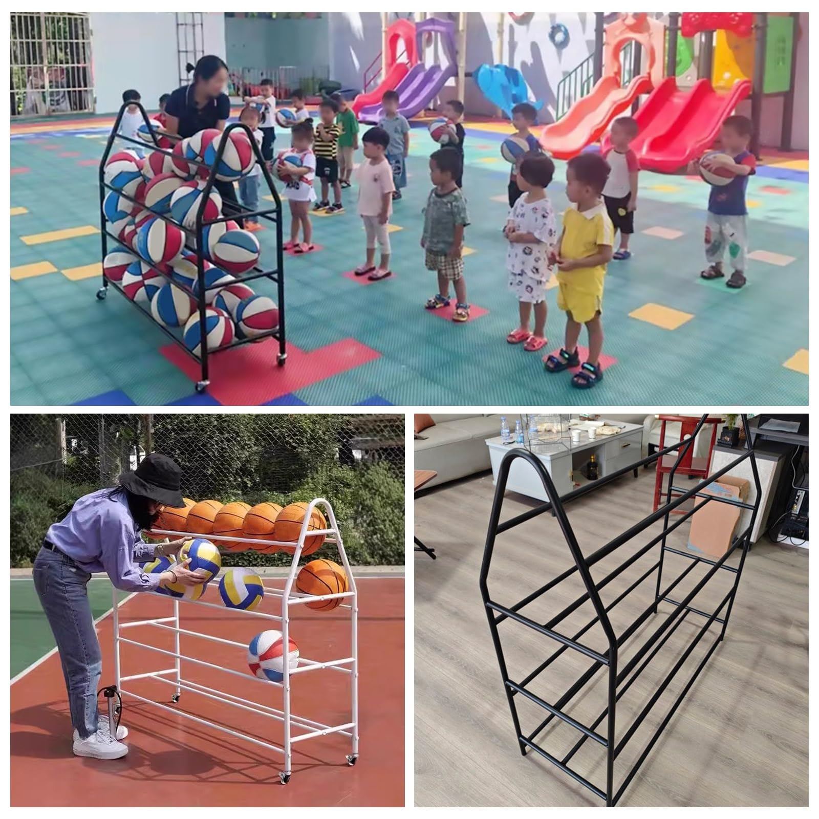 Estante de baloncesto para almacenamiento de pelotas, soporte vertical para equipos deportivos de interior/exterior, adecuado para pelotas de baloncesto y otras pelotas