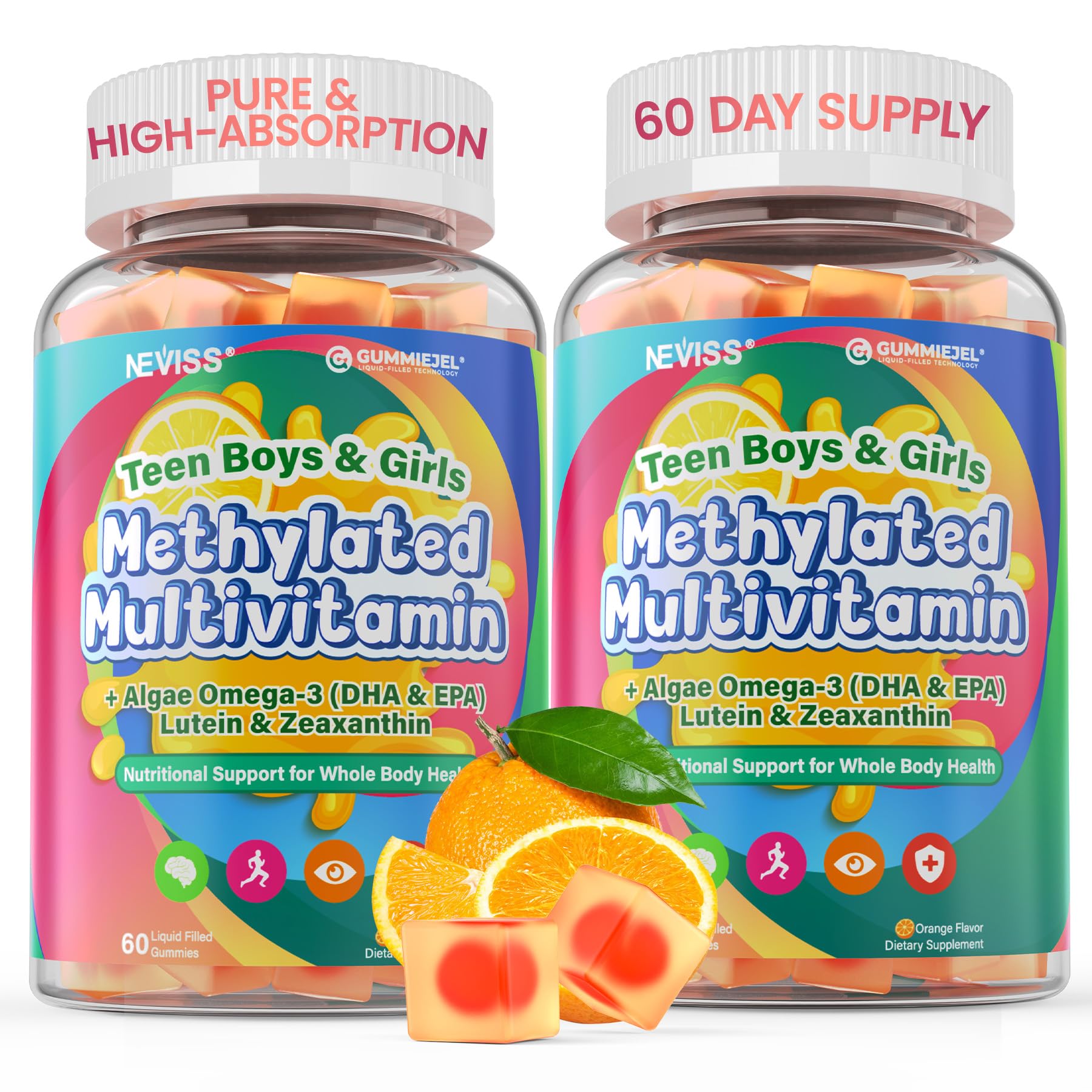 Methylated Multivitamin for Teen & Kids, Boys & Girls Vitamins Gummies 4-19 60 Count (Pack of 2)