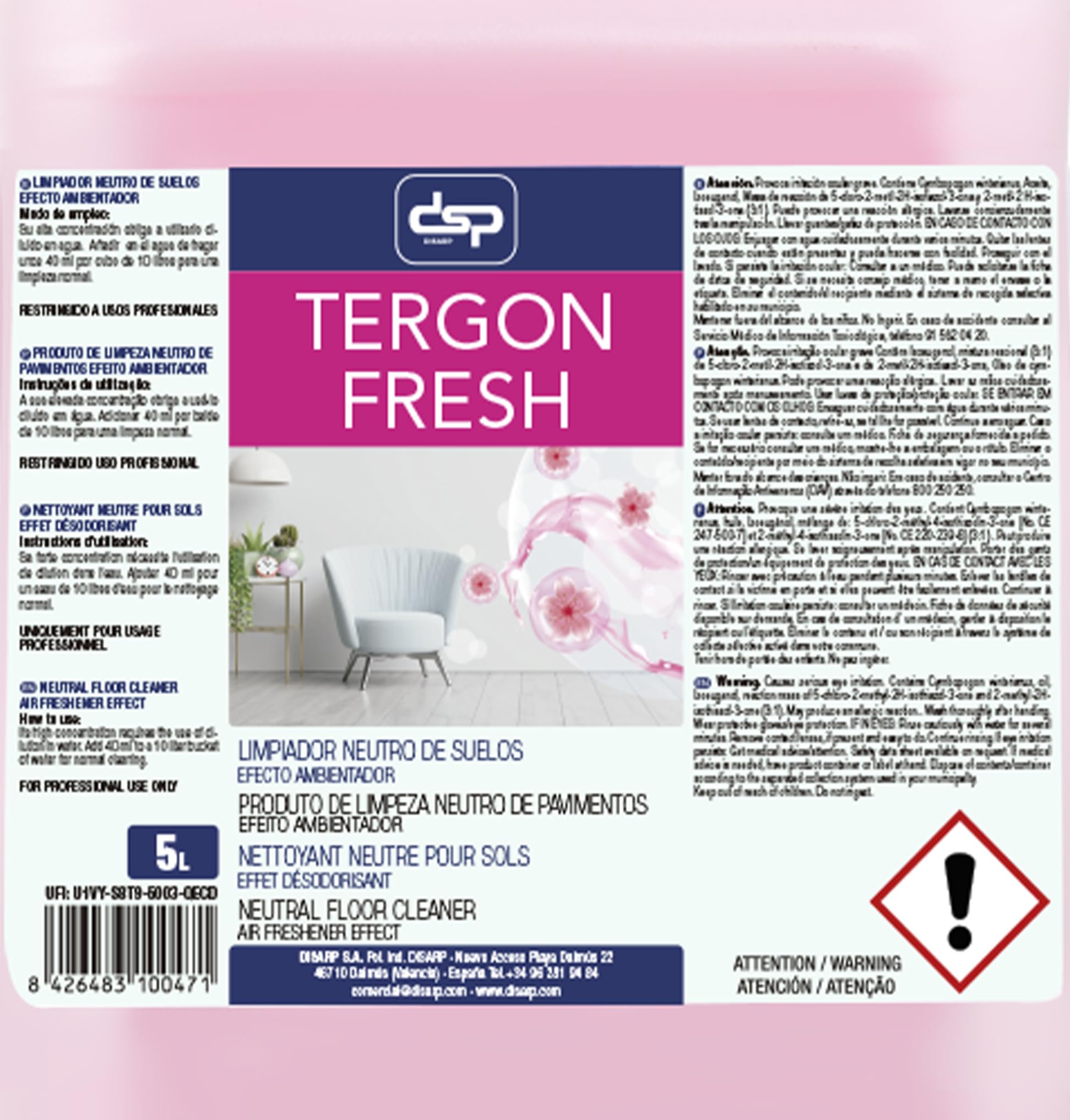 LIMPIADOR NEUTRO DE SUELOS EFECTO AMBIENTADOR TERGON FRESH .Garrafa 5l X4 U.