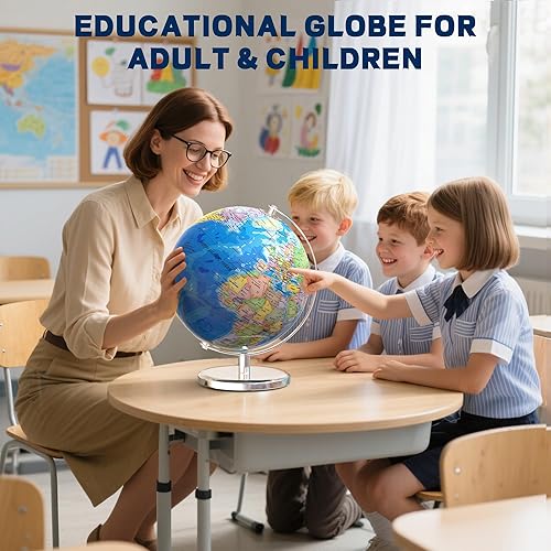 Miniatura 6 de Globo mundial grande de 13 pulgadas para adultos, globo educativo para niños, coloridos detalles de mapa del mundo HD para el aprendizaje de los
