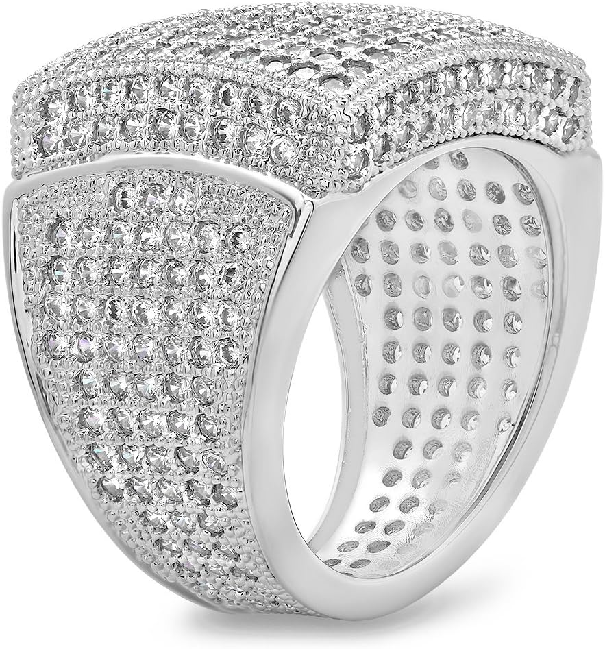 The Bling Factory Rhodium Plated Micro-Pave Iced Out Cubic Zirconia Square Top Ring - Image 2