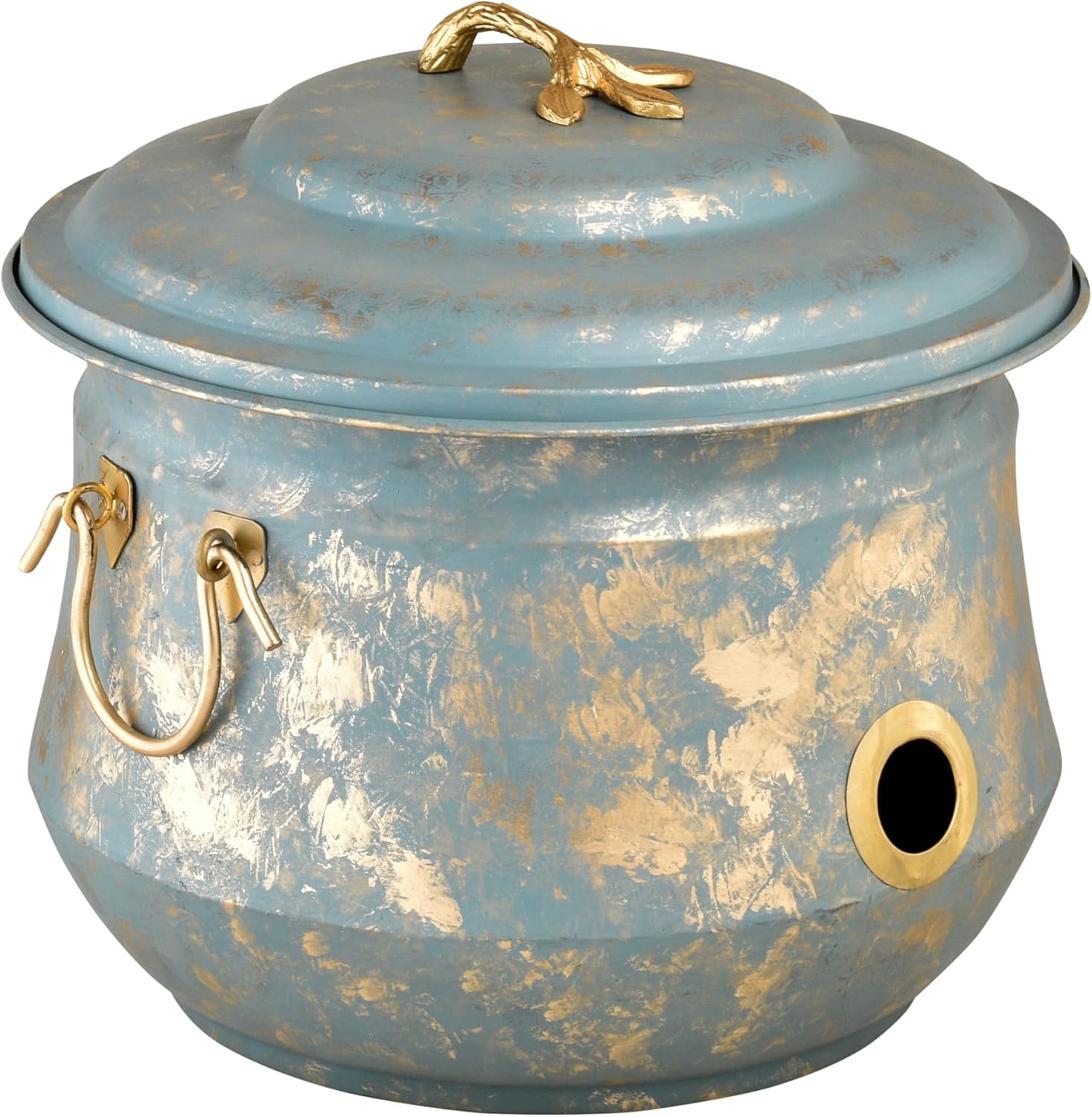LifeSmart Hose Pot with Lid, Brass Accents, Holds up to 150-Feet of Hose