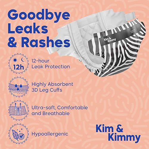 Miniatura 2 de Kim & Kimmy Pañales ecológicos, talla 6, 33-44 libras, 38 pañales  Protección contra fugas de 12 horas, sin erupciones, hipoalergénico, ultrasuave y