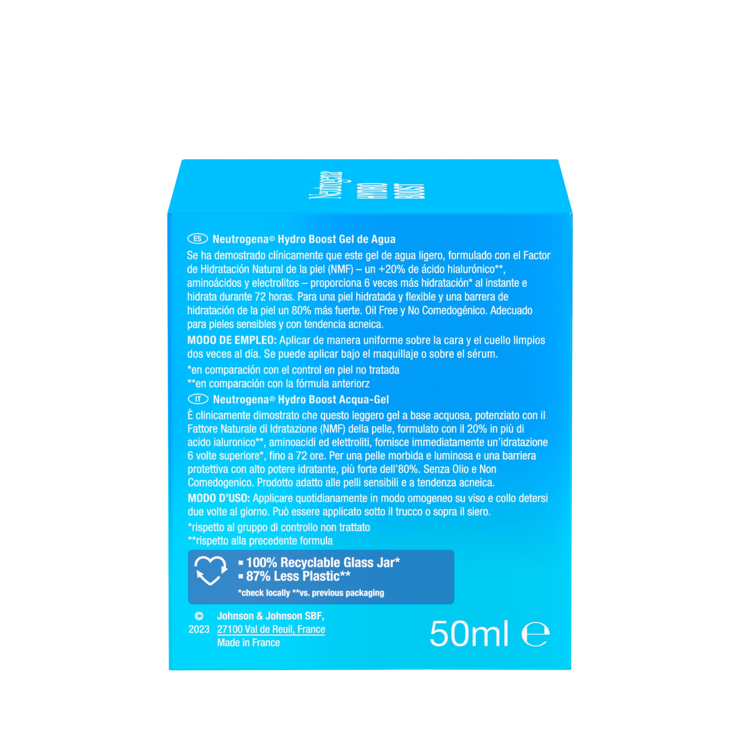 Neutrogena Hydro Boost Gel de agua (50 ml), gel hidratante facial con ácido hialurónico y aminoácidos, 72 horas de hidratación, fórmula no grasa, para piel normal o mixta