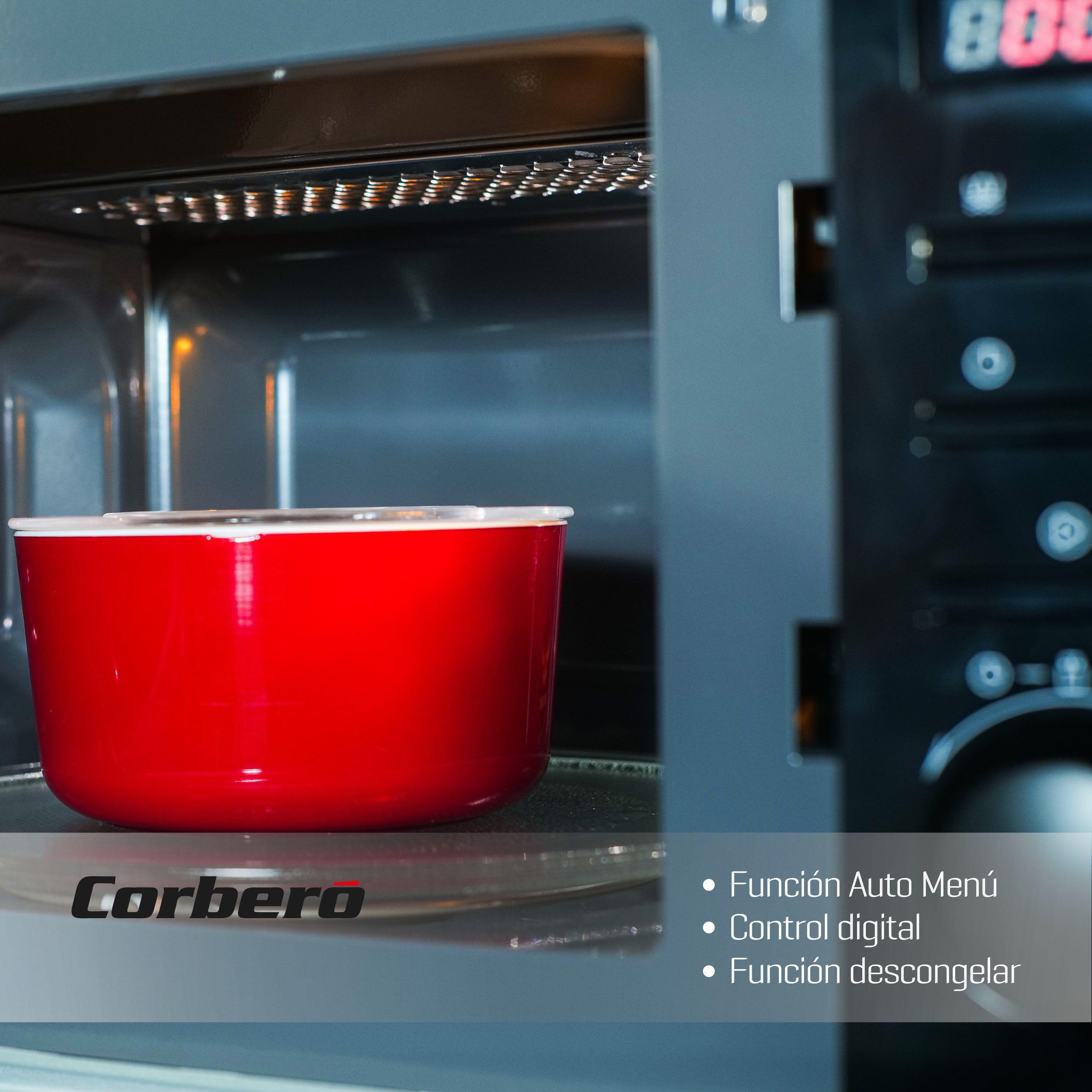 Corbero CMICM8020DB Kuchenka mikrofalowa Wolna Instalacja Pojemność 20 litrów, Kolor Czarny, Moc 700 W, Auto menu, 5 poziomów mocy, sterowanie mechaniczne, Grill, rozmrażanie, Obrotowy talerz 255mm