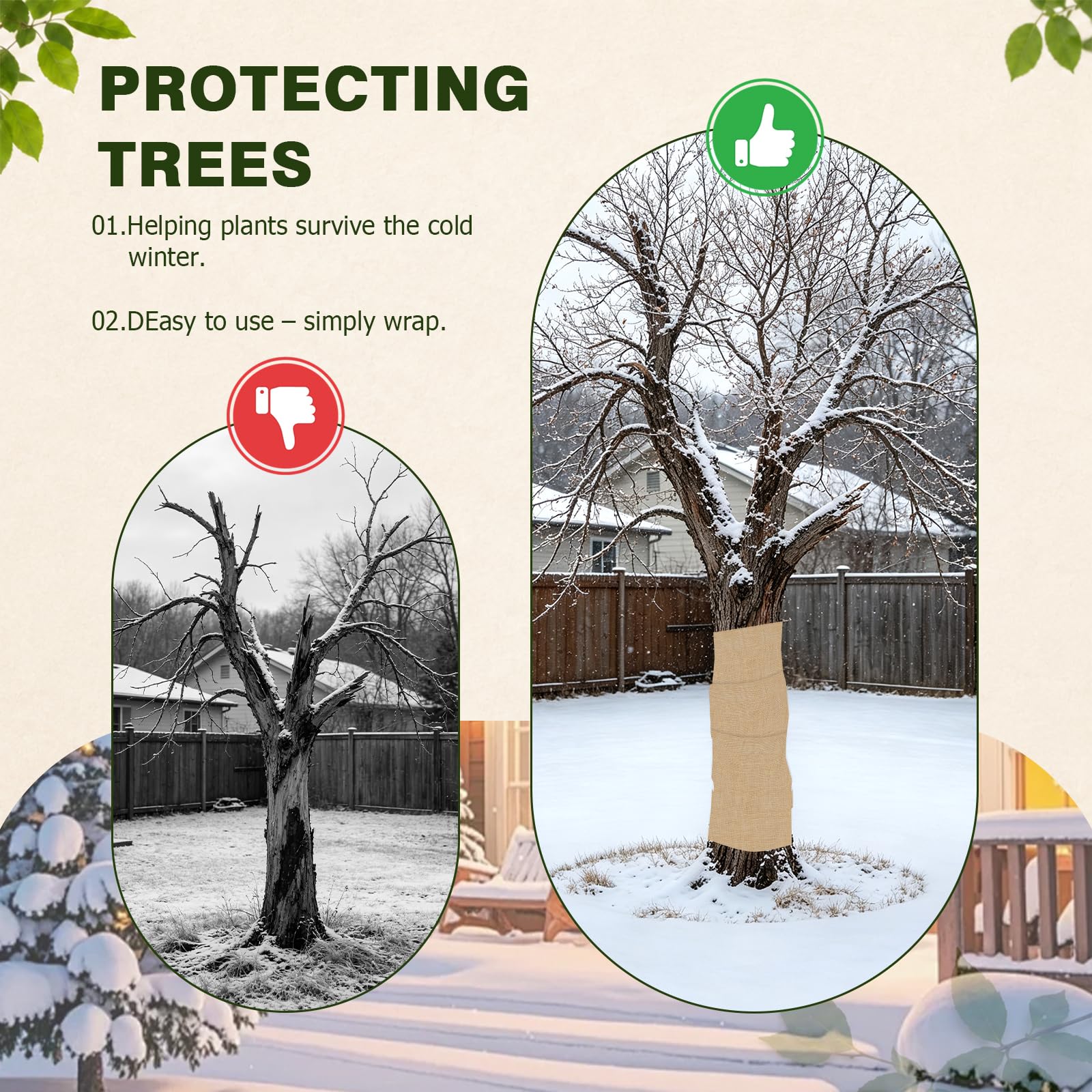Protezione invernale per piante, 10 m x 50 cm, tessuto di iuta 350 g/m², decorazione per la casa e il giardino, nastro di iuta per piante, protezione invernale