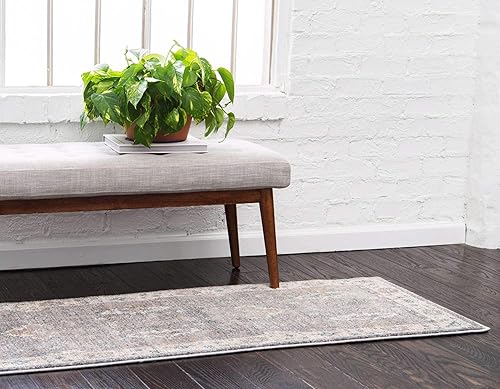 Miniatura 2 de Unique Loom Salzburg Collection - Alfombra clásica de inspiración oriental con diseño de medallón tradicional (2 pies x 6 pies, color grisbeige)