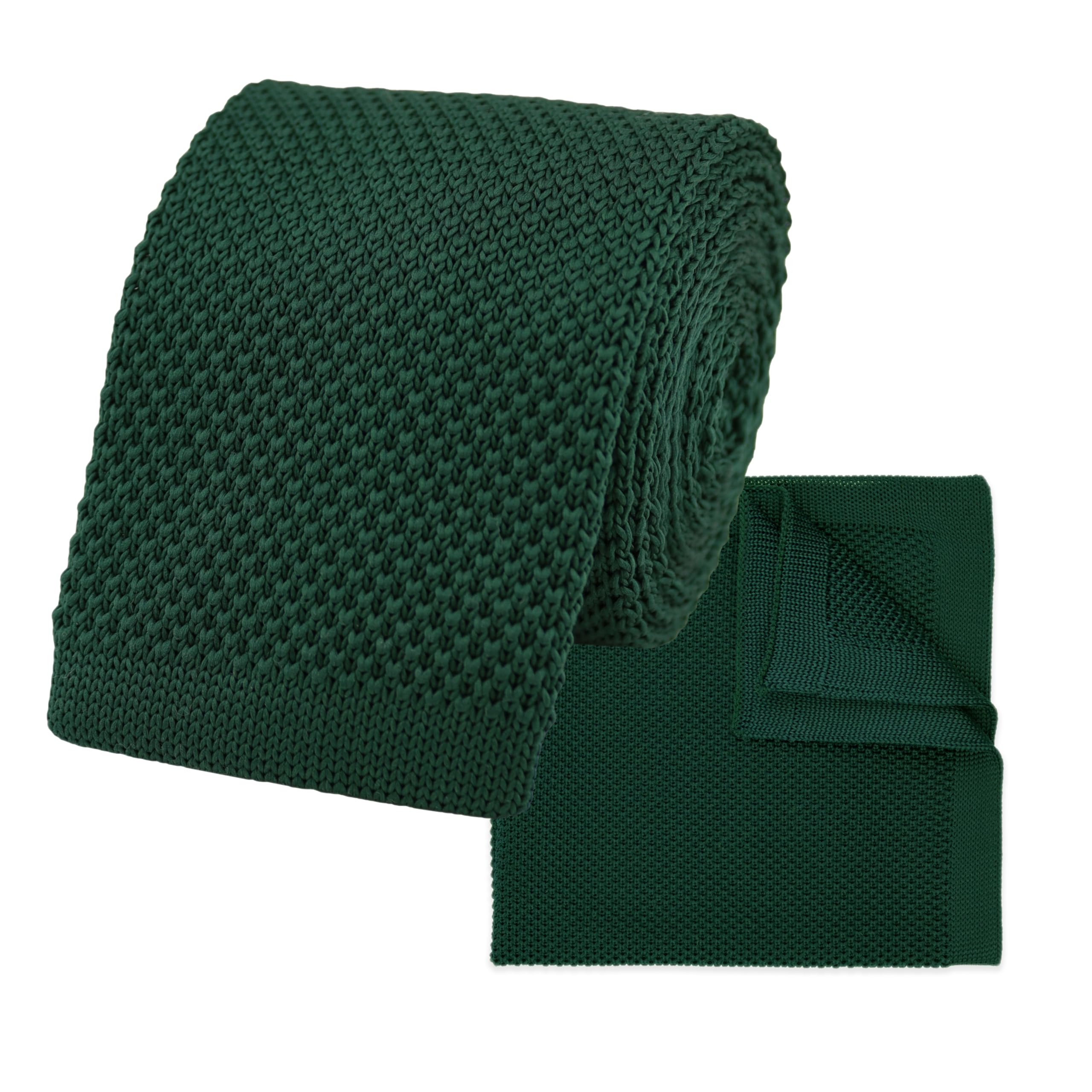 THE GENTS LAB 100% Polyester Square End Knitted Tie & Pocket Square Sets - Many Colours (Dark Green)