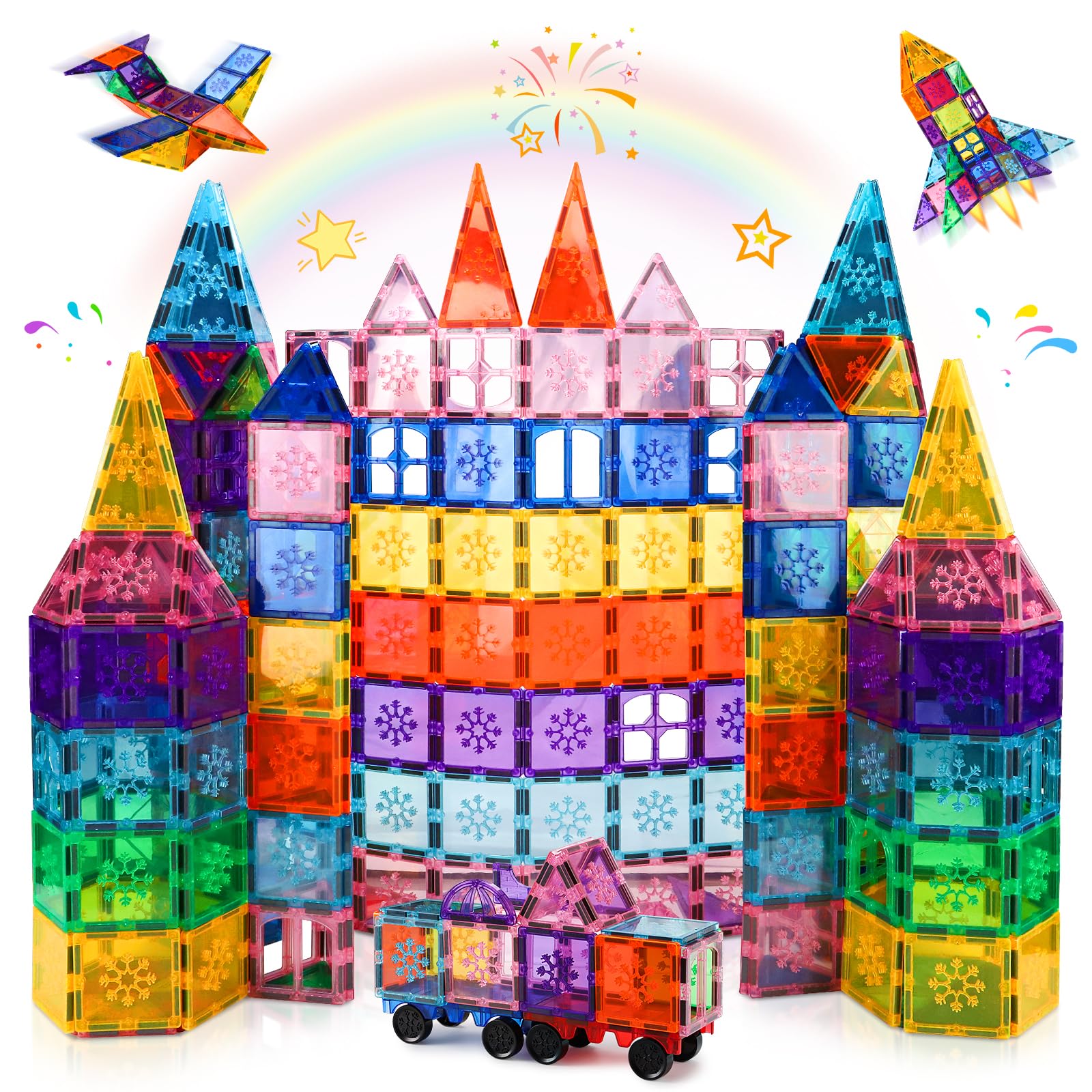 Xekel 100PCS Magnetic Tiles, Magnetic Blocks for Kids, Building Construction Educational STEM Toys for Kids Ages 3 4 5 6 7 8 Years Old Boys & Girls