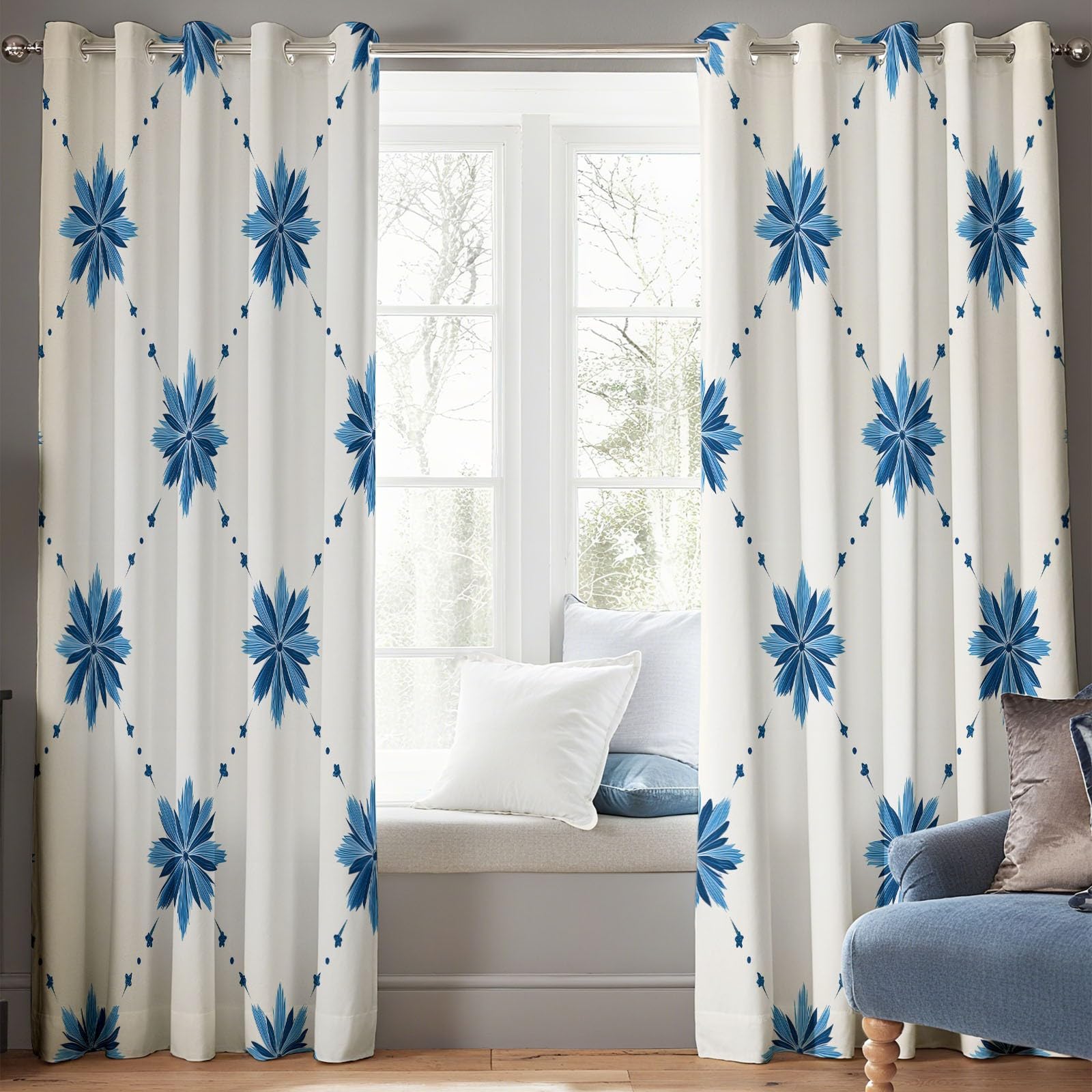 Cortinas Opacas 2 Piezas Patrón De Estrella Retro, Cortinas Salon Cortinas Termicas aislantes Frio y Calor con Ojales para Habitacion Infantil Dormitorio, Beige, 117 x229 cm