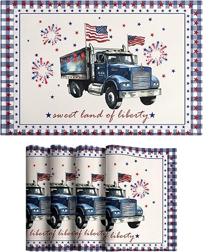 Kwlegh Manteles individuales del 4 de juliotapete de mesa americano para auto, Día de la Independencia de los Estados Unidos, Día de la