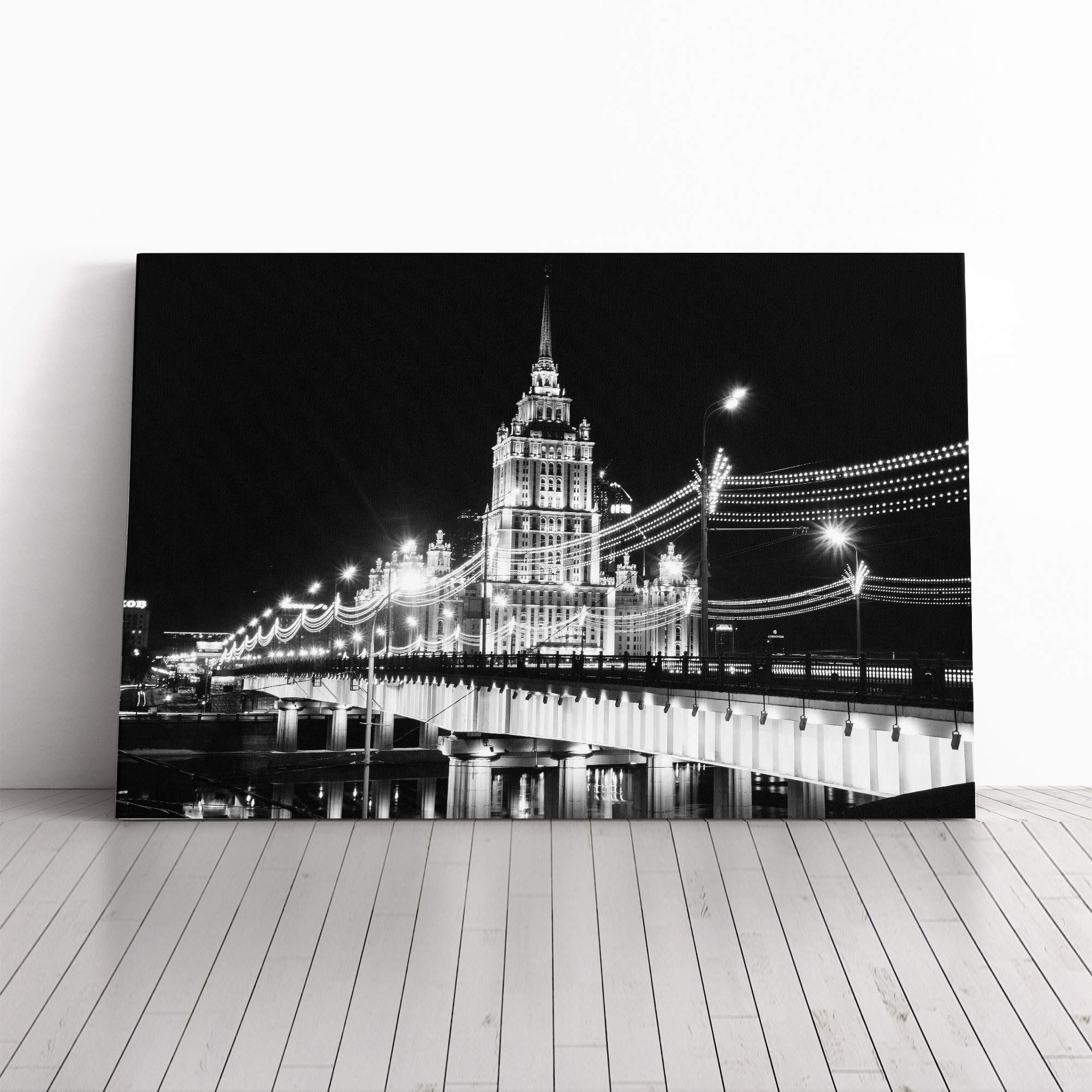 Moscow Seven Sisters Bridge Russia Canvas Print | Gallery Wrapped 30mm Frame Wall Art | 30x20 inches | Ready to Hang | Modern Cityscape Picture | Living Room Bedroom Lounge Office