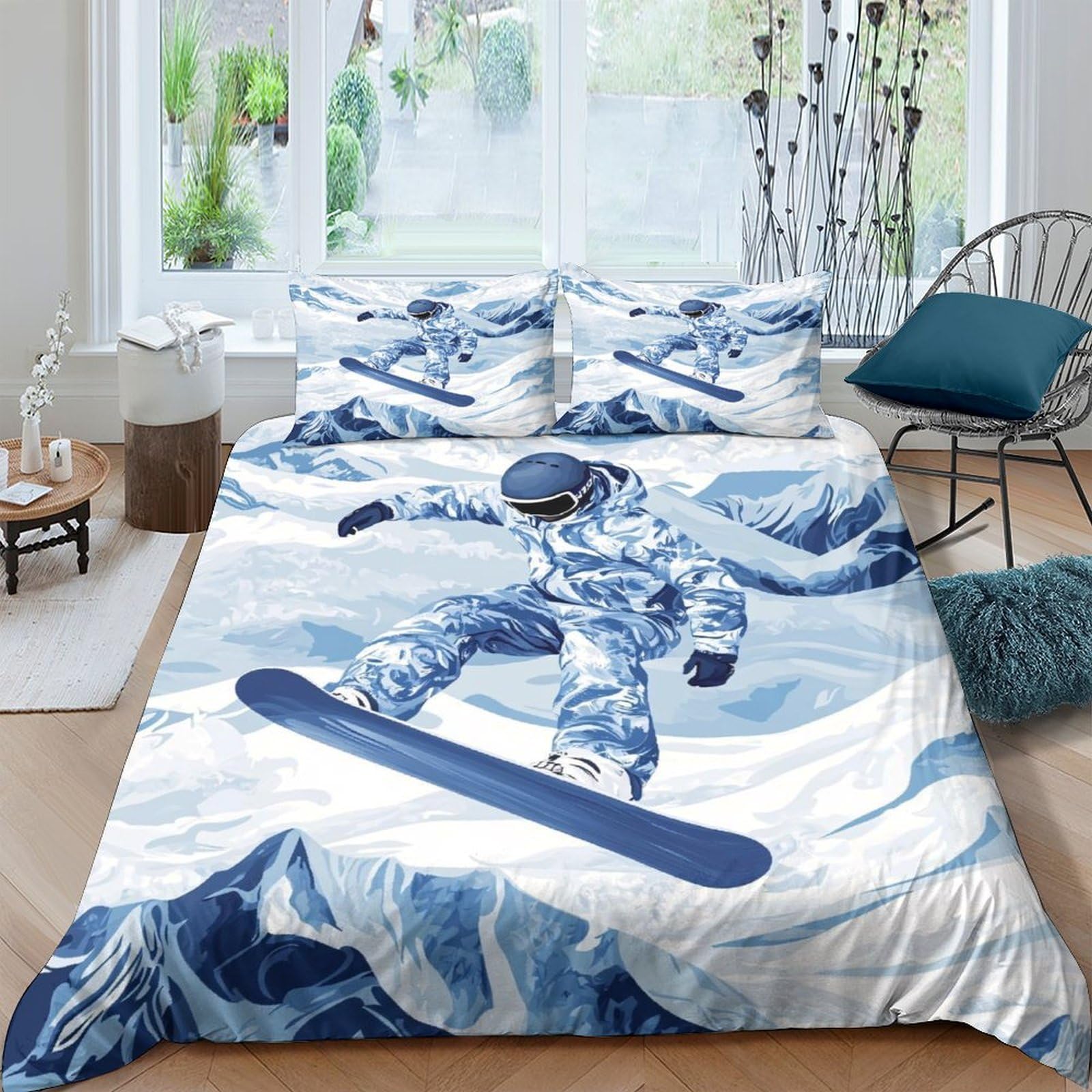 Ctjqhvkz Style-9 3D Printed Snow Mountain Fitted Sheet Microfiber Astronaut Snowboarder Mattress Cover For Bedroom Guest Room Dorm Decor Single（135X200cm）