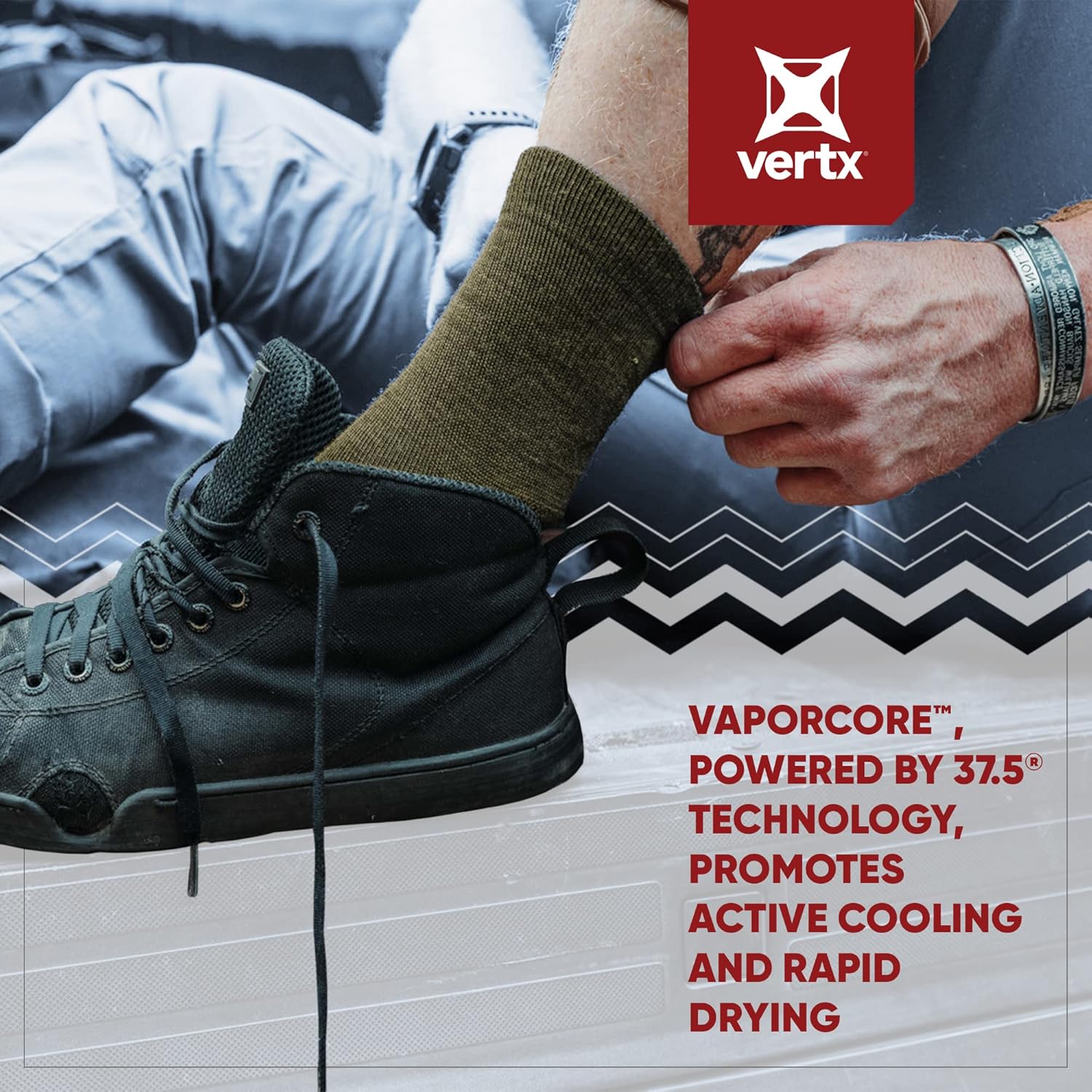 Vertx Mens Vaporcore Military Crew Socks 5”, Tactical Moisture Wicking Merino Wool Socks With Odor Control