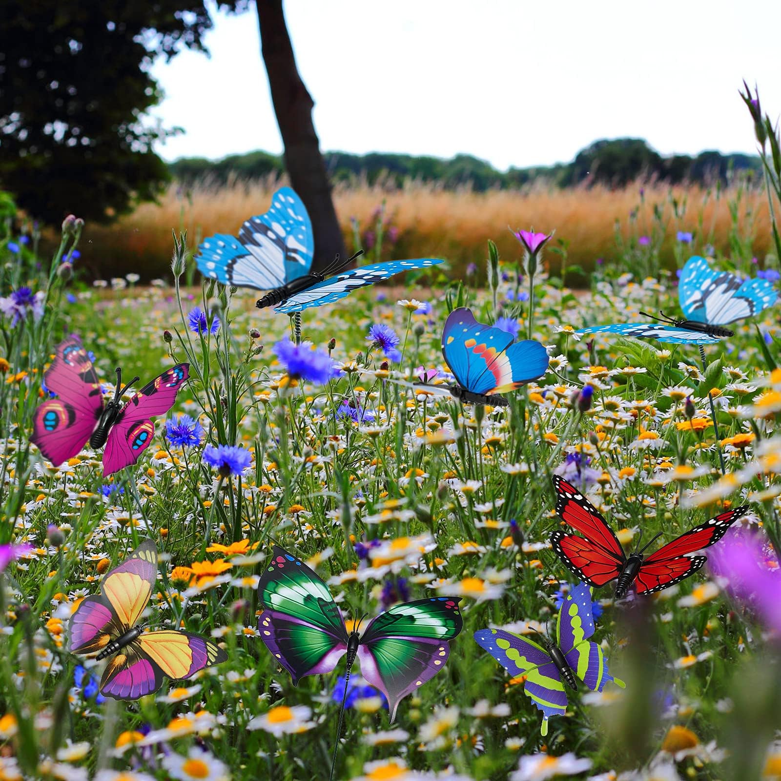 24pcs Garden Butterflies on Sticks, Garden Ornaments Outdoor, Decorative Butterflies for Flower Pot/Plant/Yard/Garden Summer Houses, Fairy Garden Accessories