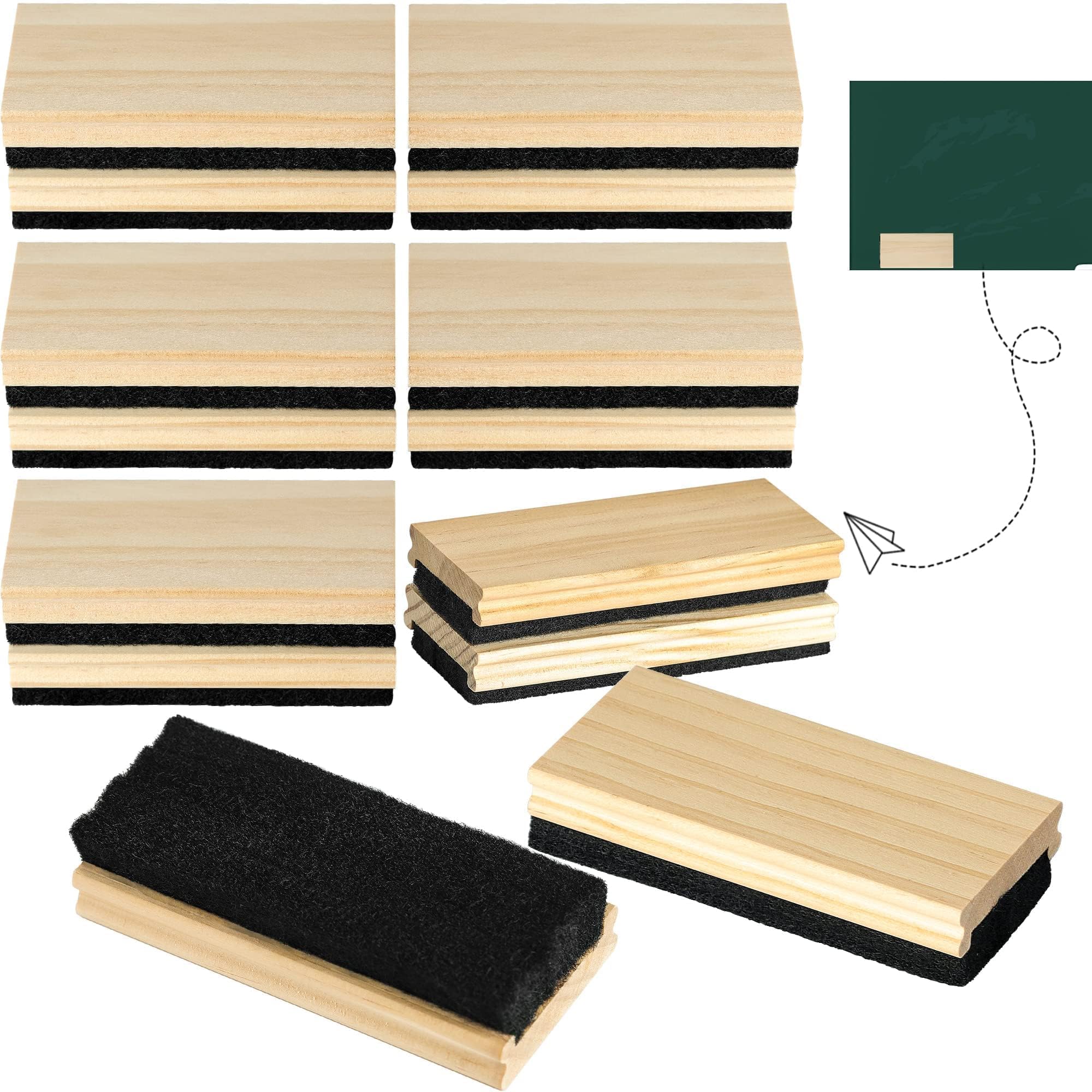 8 PCS Chalkboard Eraser Wooden Pine Felt Chalk Cleaner Duster Blackboard Whiteboard Office Home for Teachers Educators Engravable DIY Gift WP0708 image 2