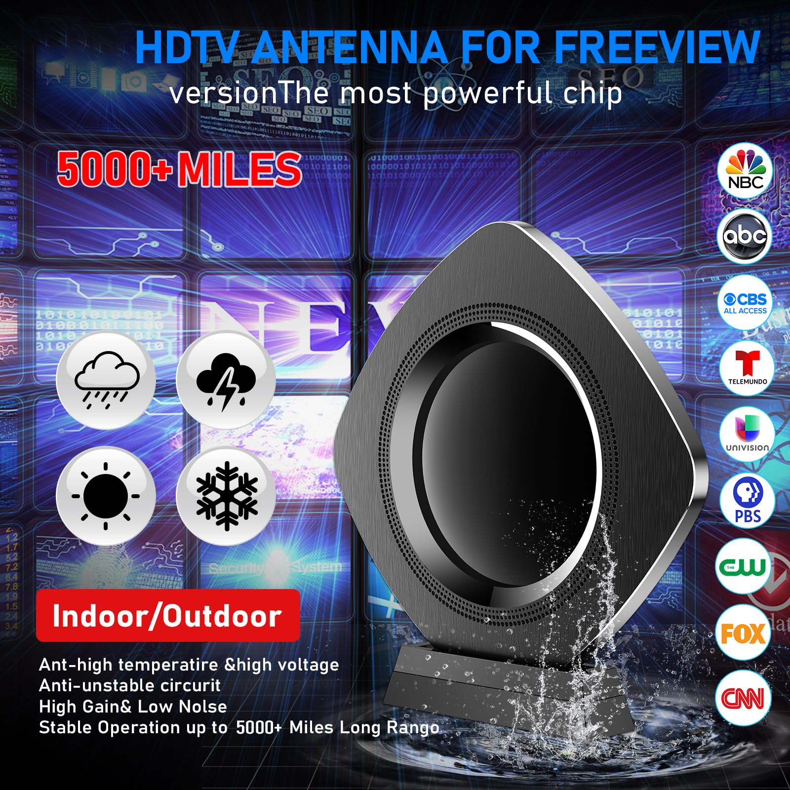 Antenne TV d'intérieur la plus solide jusqu'à plus de 8 500 km, meilleure antenne numérique 2026 pour Smart TV extérieur, antenne HDTV amplifiée canaux locaux 11,6 m - Support 8K 4K 1080p