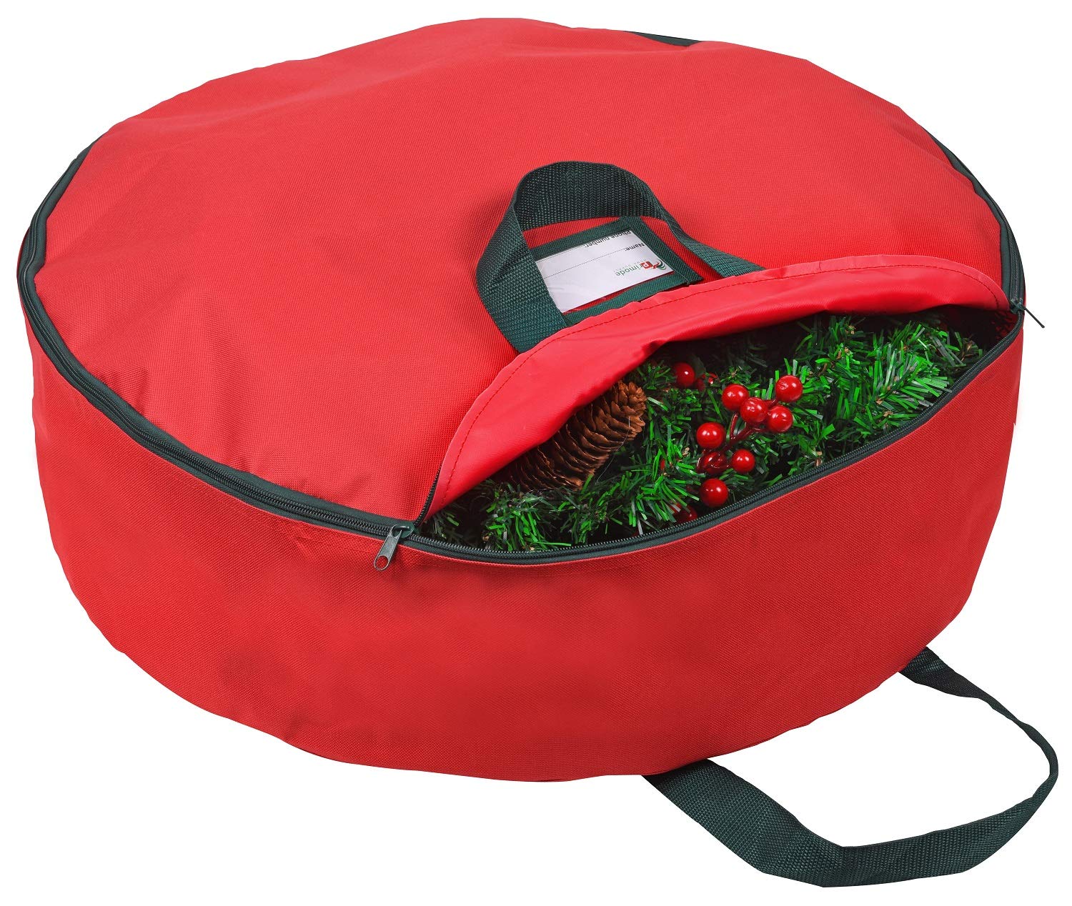 Primode Heavy Duty Christmas Wreath Storage Bag 48" - Handles Made Of Durable 600D Oxford Polyester Material Storage Bag Extra Large 48” Holiday Wreaths Container (Red)