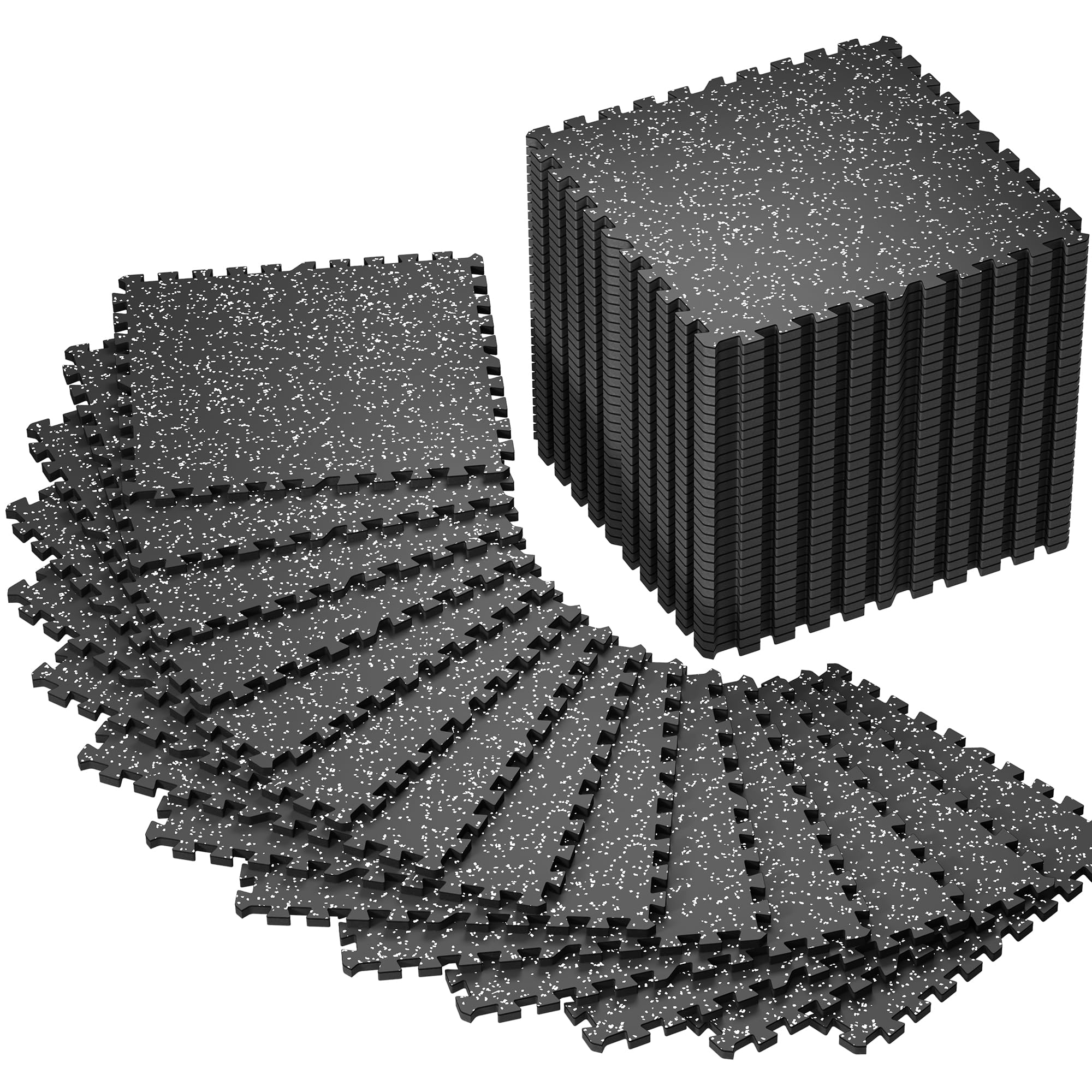 SUPERJARE 0 56 Thick 48 Pcs 192 Sq Ft Rubber Top Exercise Equipment Mats High Density EVA Foam