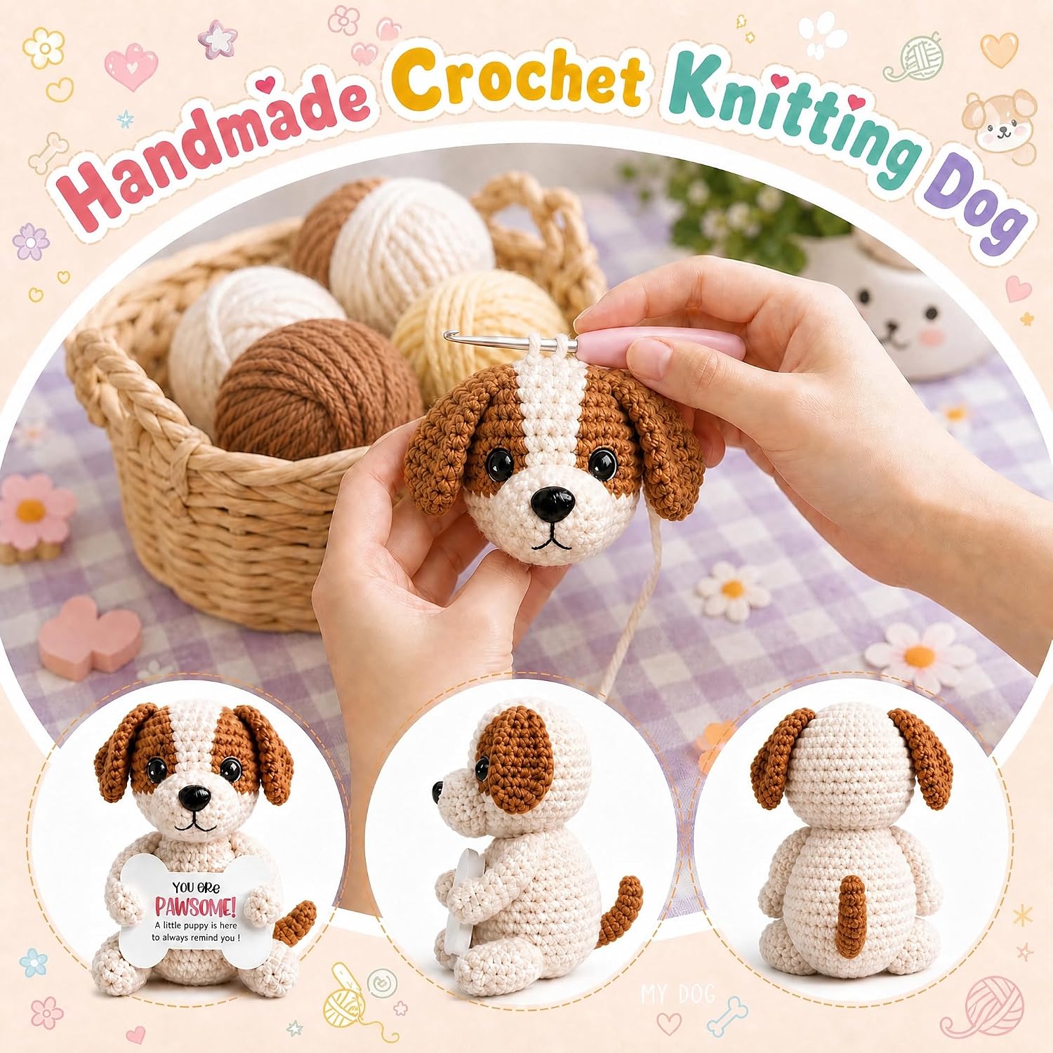 Funny Dog Gifts for Women Girls Men Boys Graduation Birthday Fathers Day Christmas Stocking Stuffers Presents, Mini Cute Puppy Dog Emotional Positive Support Crochet Desk Decor Accessories
