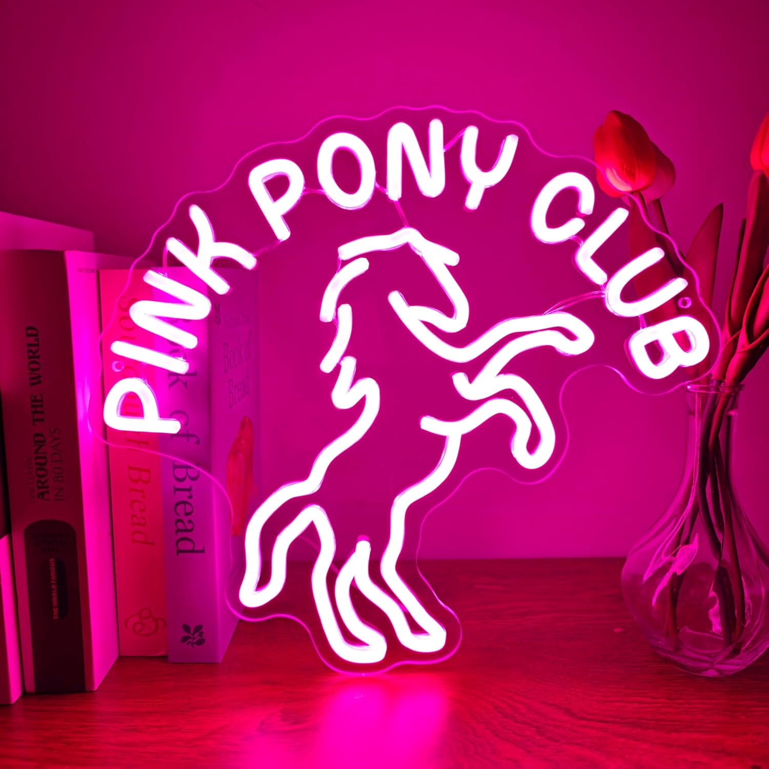 Pony Pink Neon Sign Cute Equestrian LED Wall Art for Girls' Room Decor Neon Light for Ponies Lovers Gift for Birthdays Holidays Devoted Fans