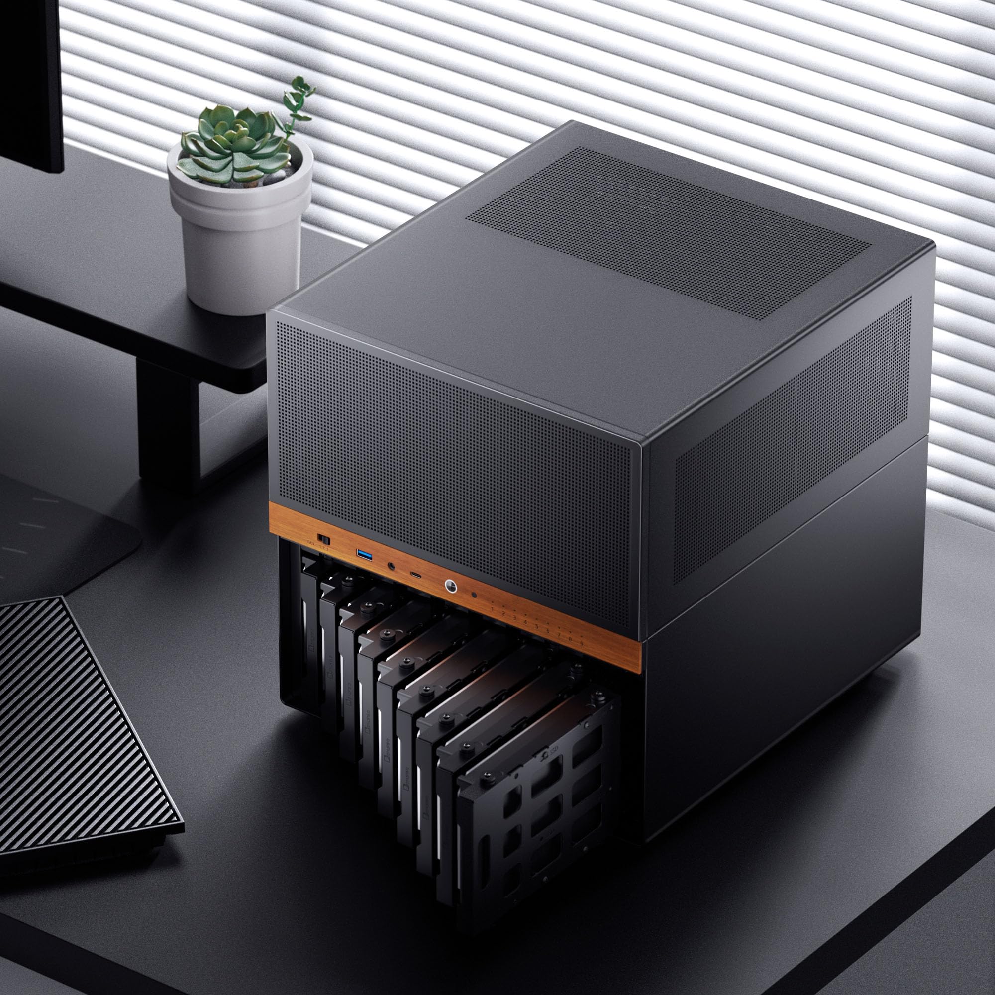 Jonsbo N6 NAS-Gehäuse, Cube-Gehäuse, mATX, Stahl/Mesh - schwarz