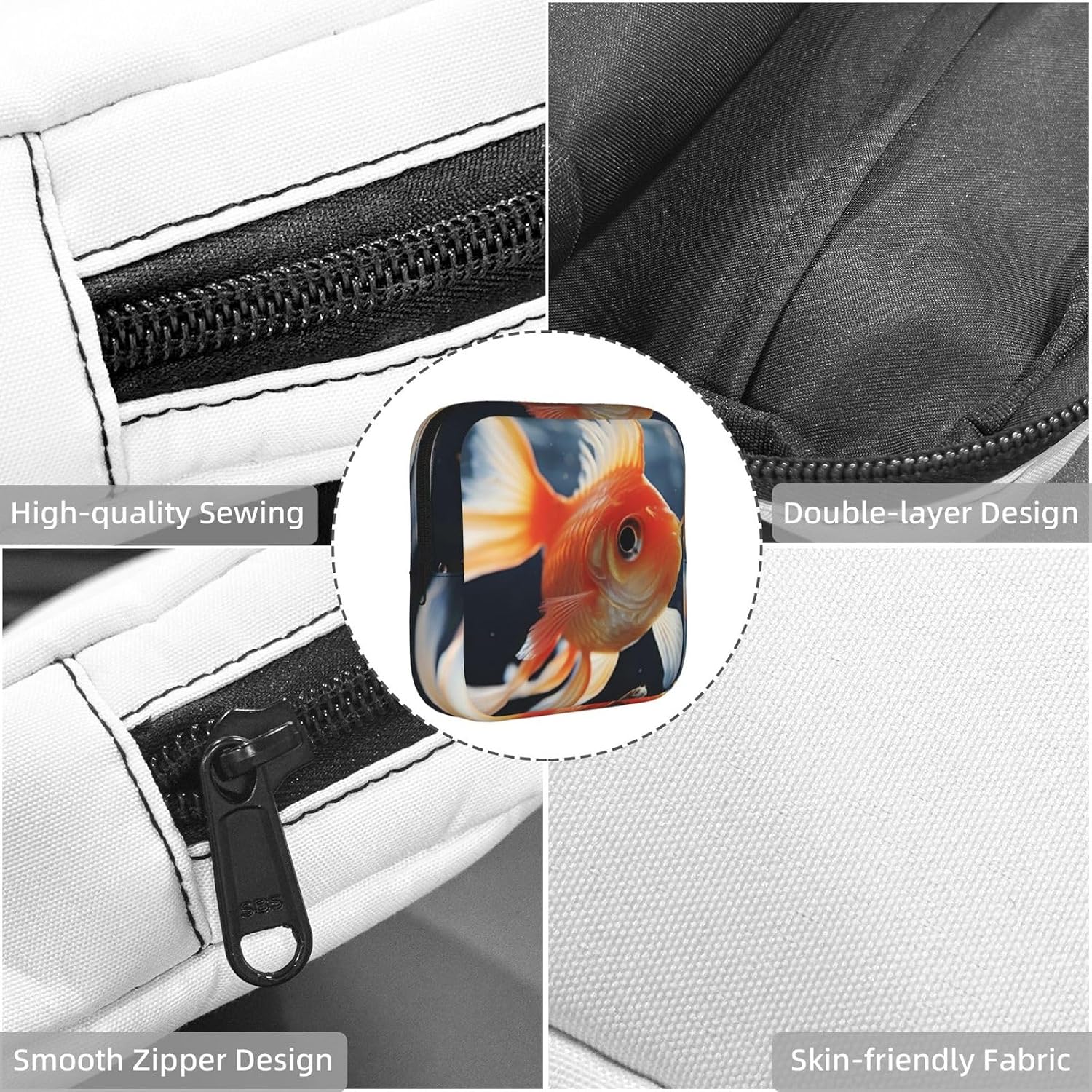 Women Period Bag Pouch For Girls Sanitary Napkin Storage Bag Portable Small Goldfish Swimming In The Water Period Pad Pouch Small Make Up Bags Tampon Holder For Purse Travel Daily Use image 4