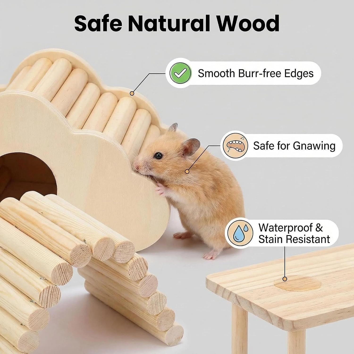 4 Pcs Hamster Platforms Wooden Ladder Bendy Bridge Fence Hidden Play House Hamster Game Climbing Toy with Platform Decor Cage Accessories for Dwarf Syrian Mice Degus Gerbils Squirrel Small Pets