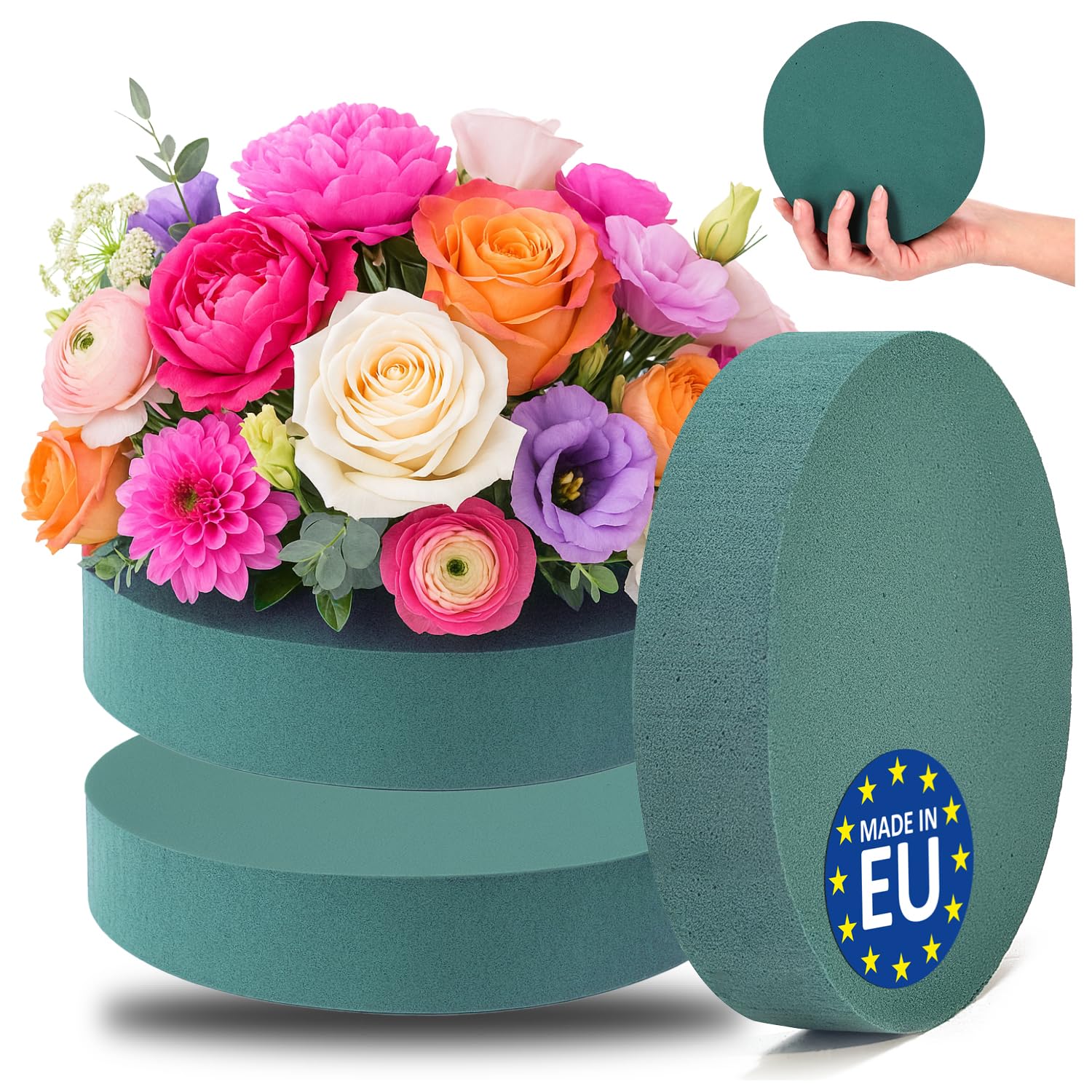 com-four® 3x floral foam for flower arrangements - 16 x 3.5 cm - floral foam for fresh flowers - floral sponge for crafting for weddings, Easter and birthdays (3 pieces - flat)
