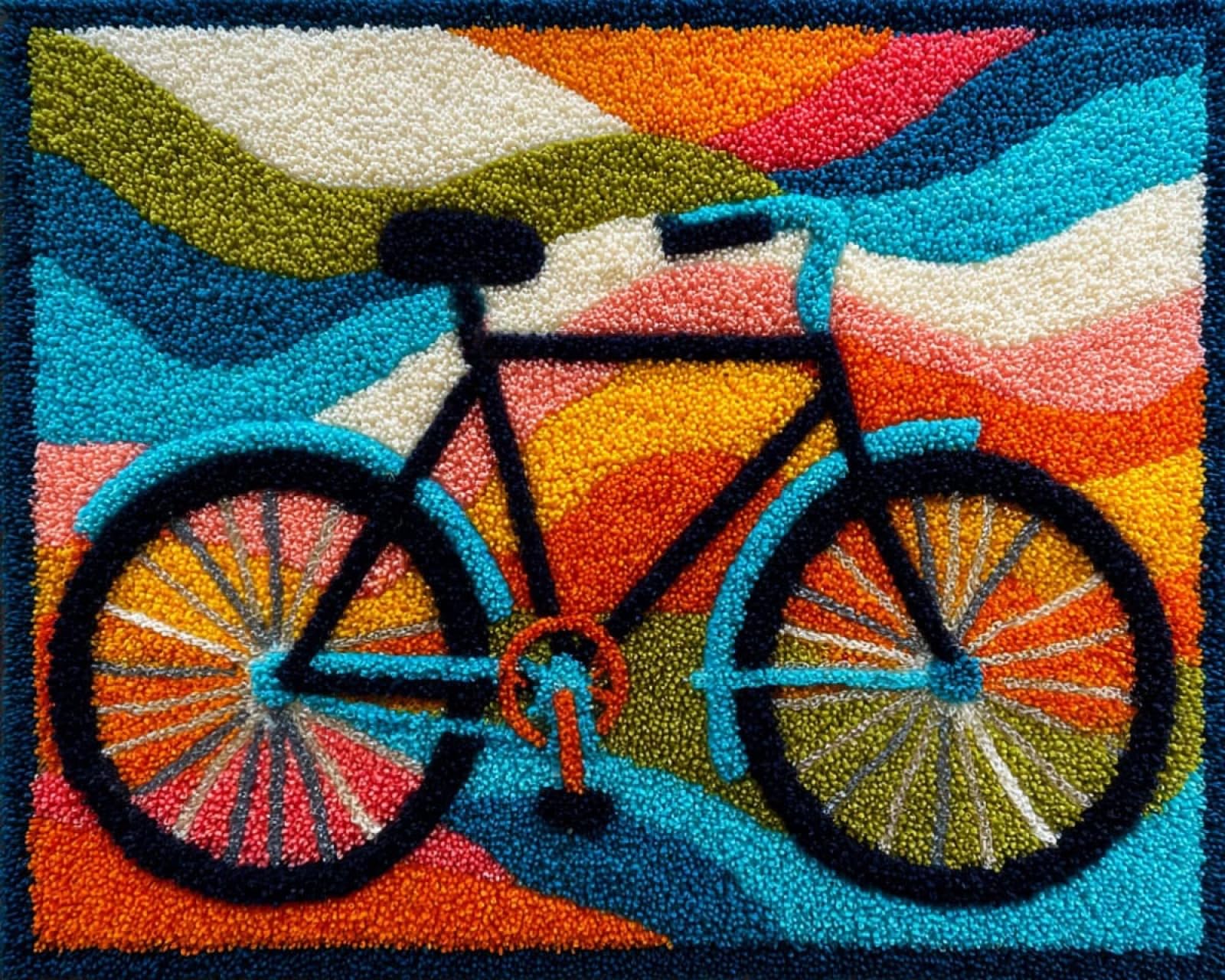 Wallphantom Latch Hook Kits for Adults,Colorful Bicycles,Pre-Printed Canvas DIY Rug Making Kit Crochet Yarn for Kids Beginners,Crafts Carpet for Home Decoration,52x38cm