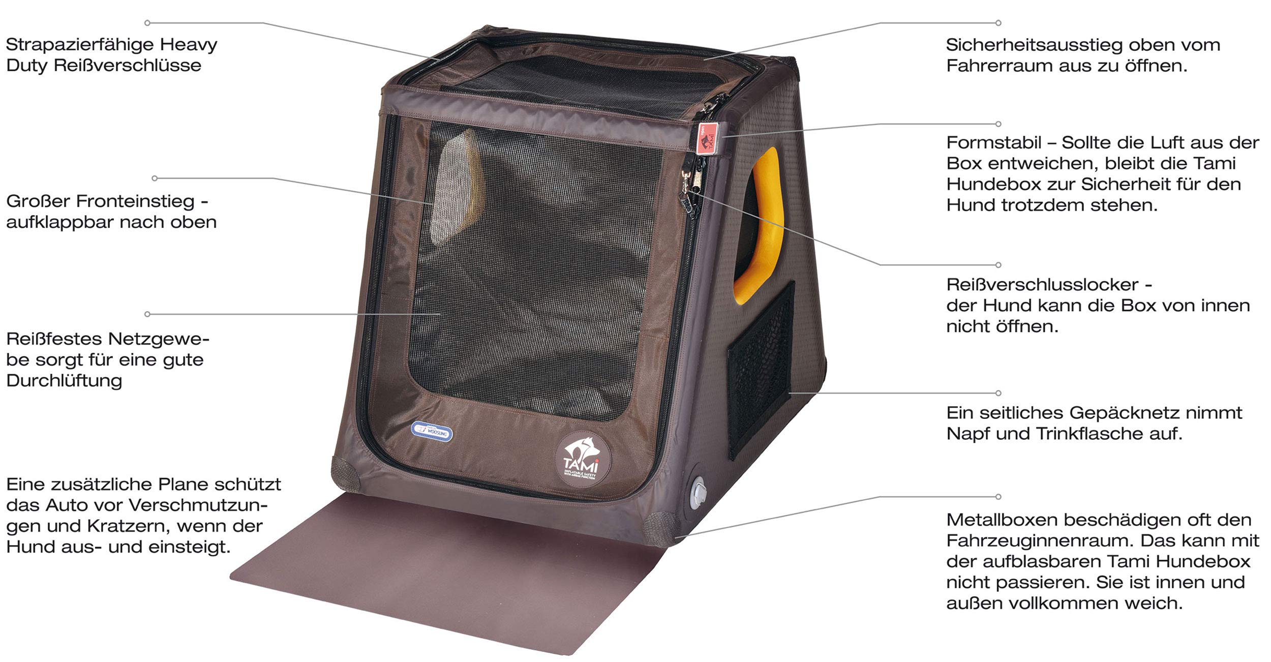 TAMI - Aufblasbares Hundebox Backseat L - Dog Box Hundetransportbox Hund Autotransportbox Transportbox Falbare Hundekäfig